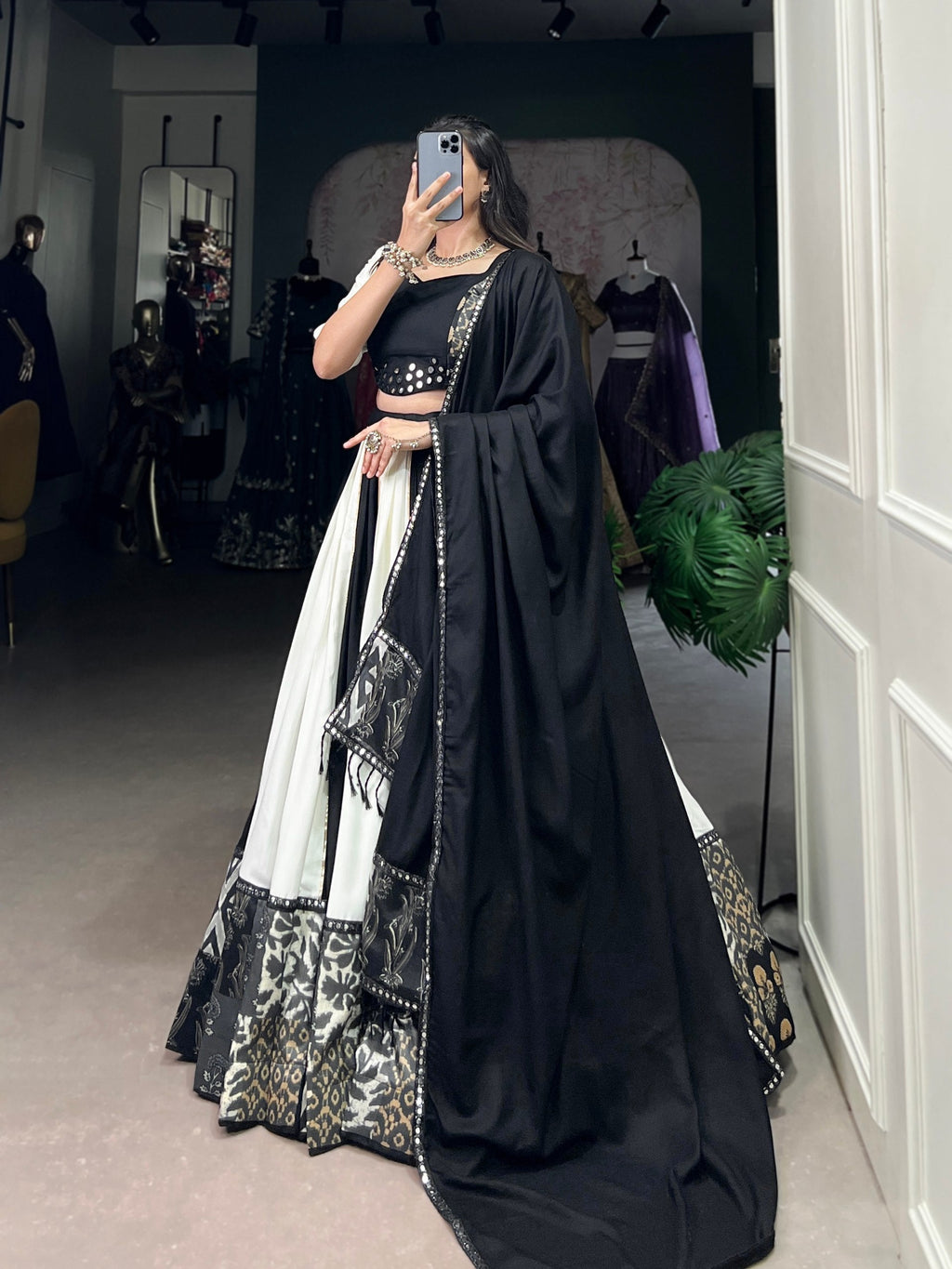 Spellbinding Pure Rayon Printed Foil Mirror Gota Patti Worked Lehenga Choli - ETHNICDEAL