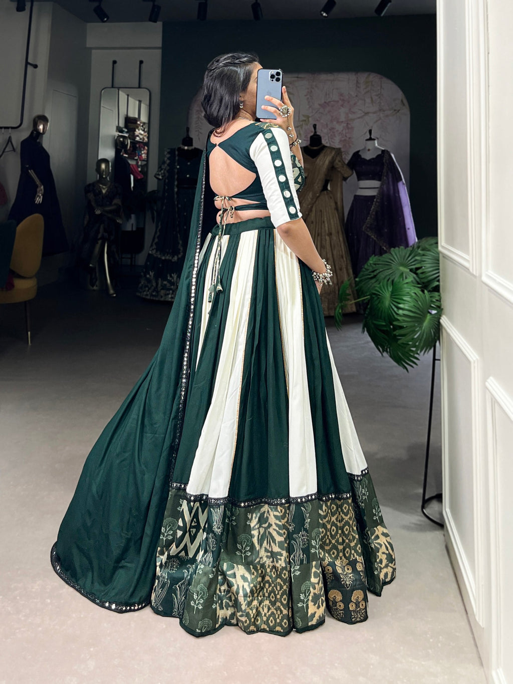 Spellbinding Pure Rayon Printed Foil Mirror Gota Patti Worked Lehenga Choli - ETHNICDEAL