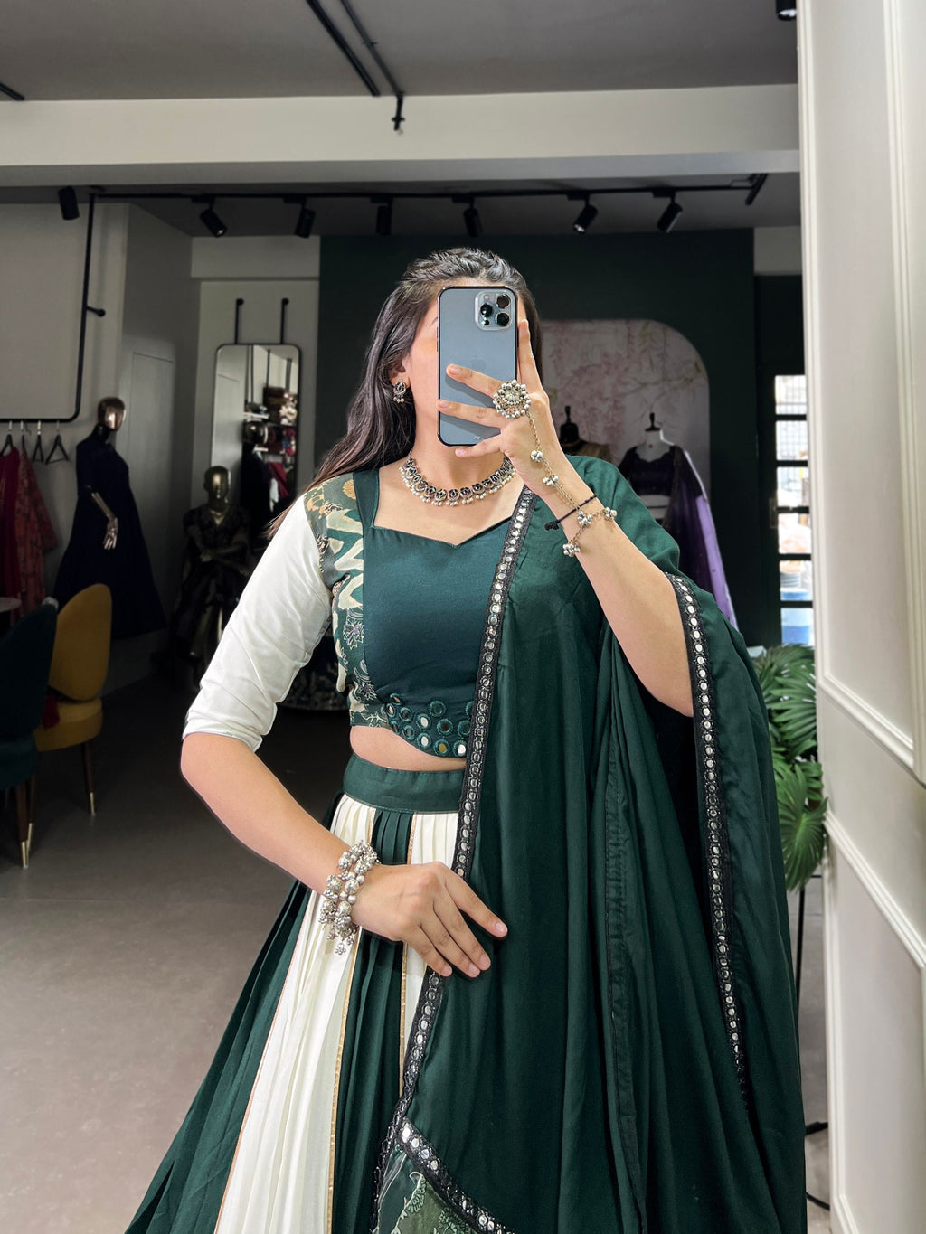 Spellbinding Pure Rayon Printed Foil Mirror Gota Patti Worked Lehenga Choli - ETHNICDEAL