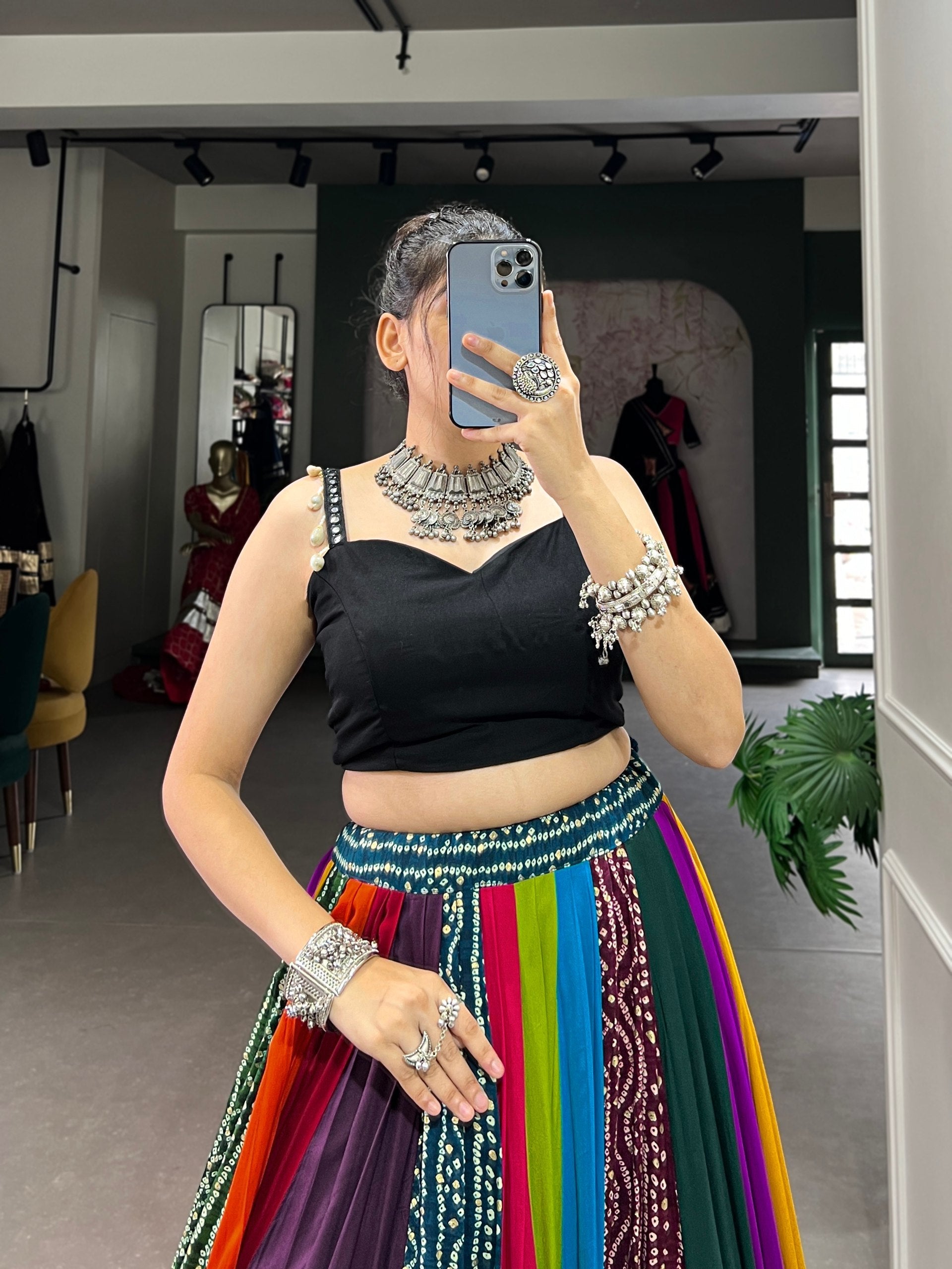 Elegant Multicolored Pure Rayon Printed Navratri Lehenga Choli - ETHNICDEAL