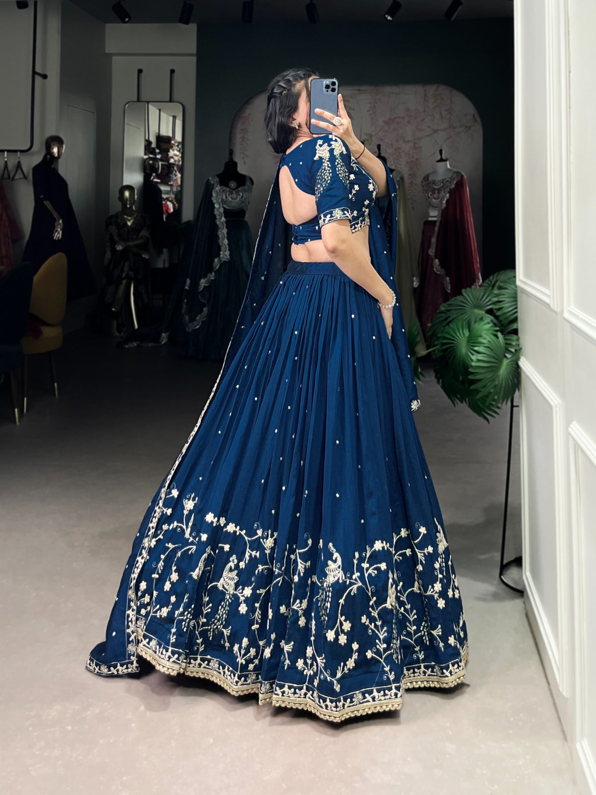 Enchanting Blue Vichitra Silk Sequins Thread Worked Lehenga Choli - ETHNICDEAL