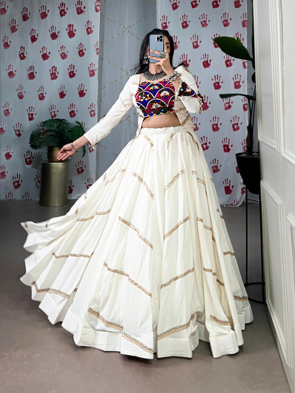 Spellbinding White Pure Rayon Sequins Lace Worked Navratri Lehenga Choli - ETHNICDEAL