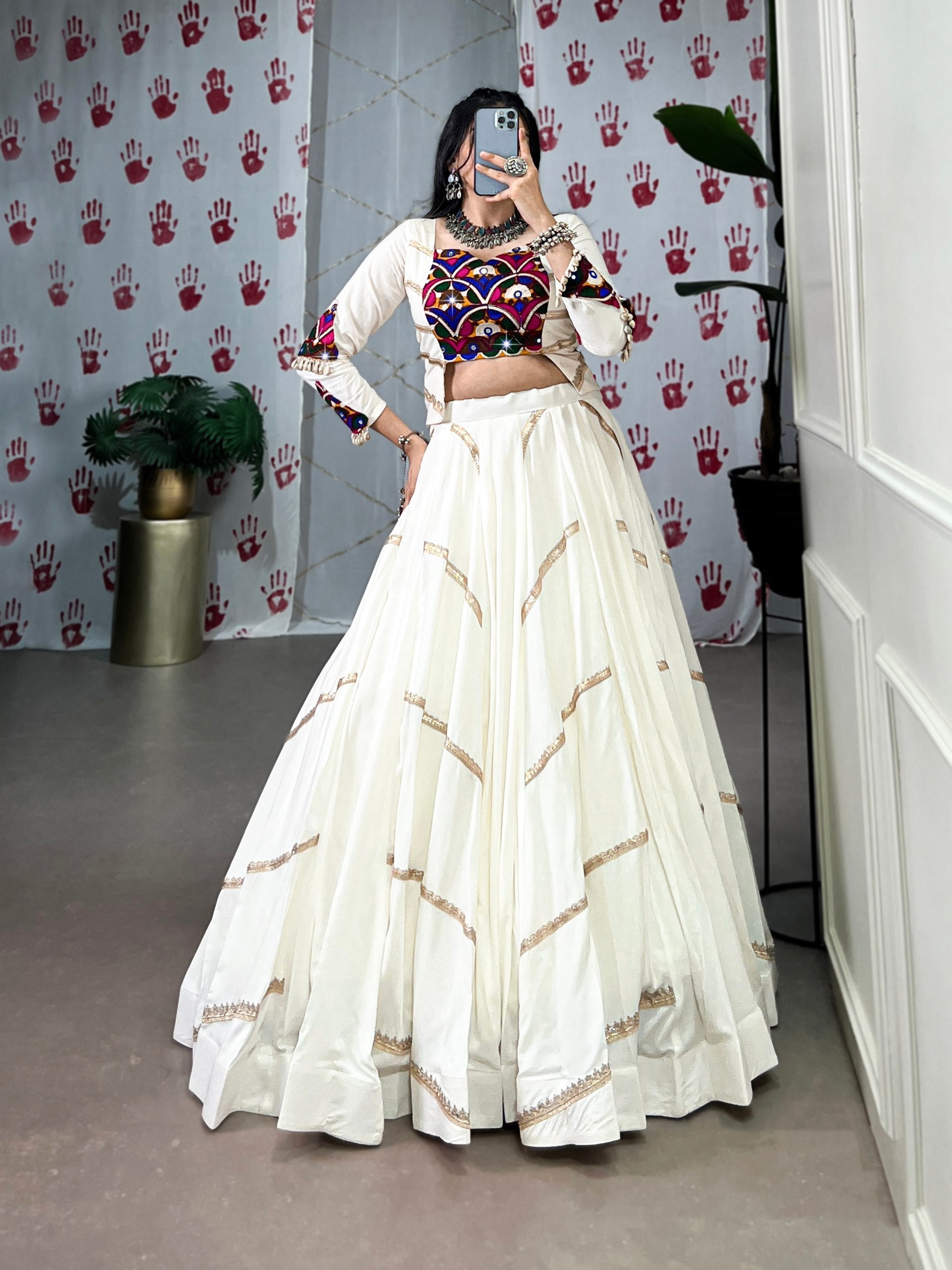 Spellbinding White Pure Rayon Sequins Lace Worked Navratri Lehenga Choli - ETHNICDEAL