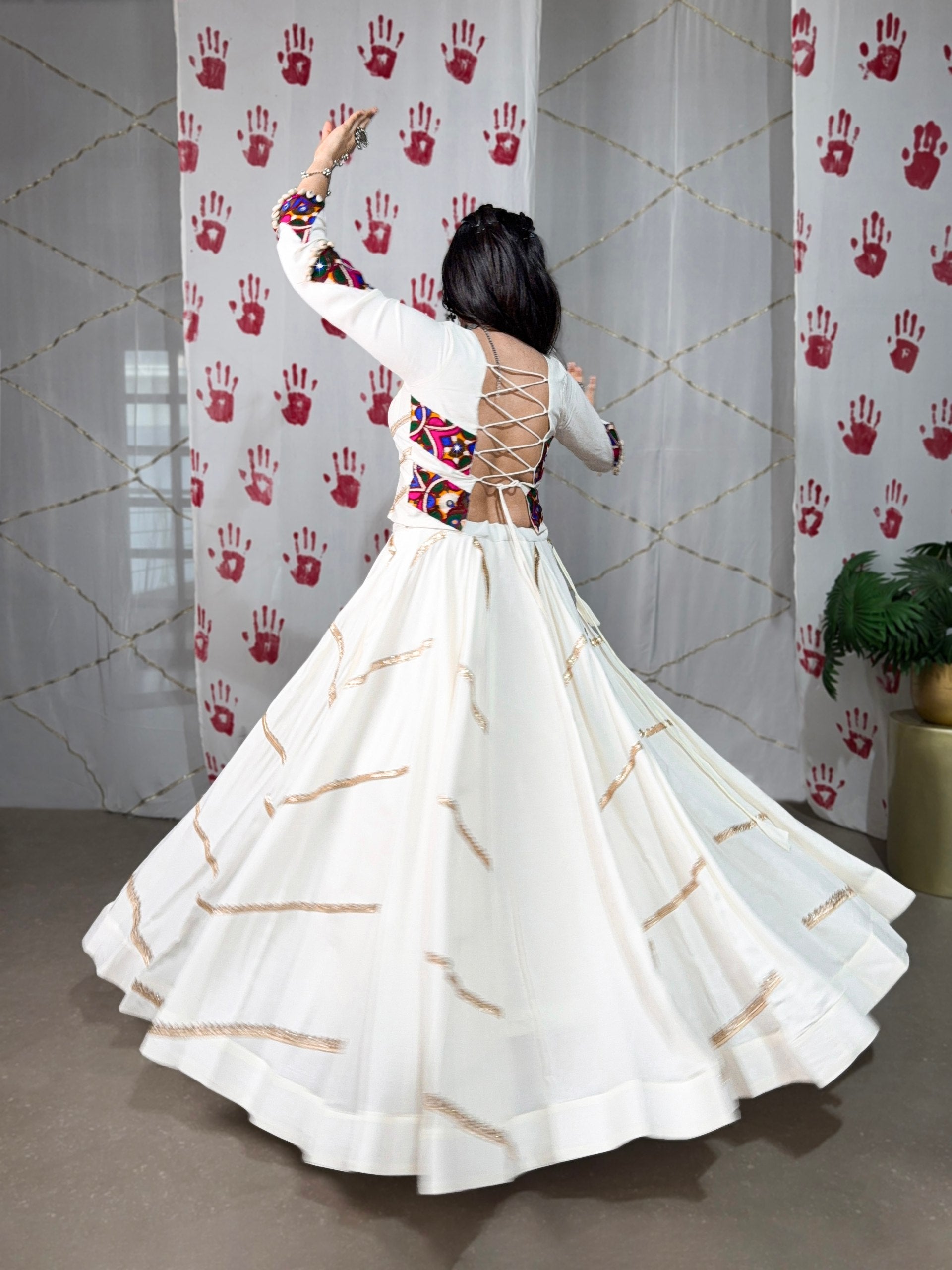 Spellbinding White Pure Rayon Sequins Lace Worked Navratri Lehenga Choli - ETHNICDEAL