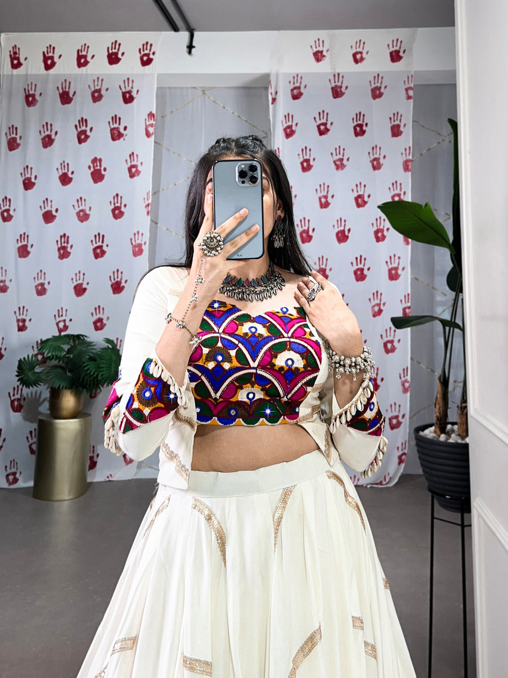 Spellbinding White Pure Rayon Sequins Lace Worked Navratri Lehenga Choli - ETHNICDEAL