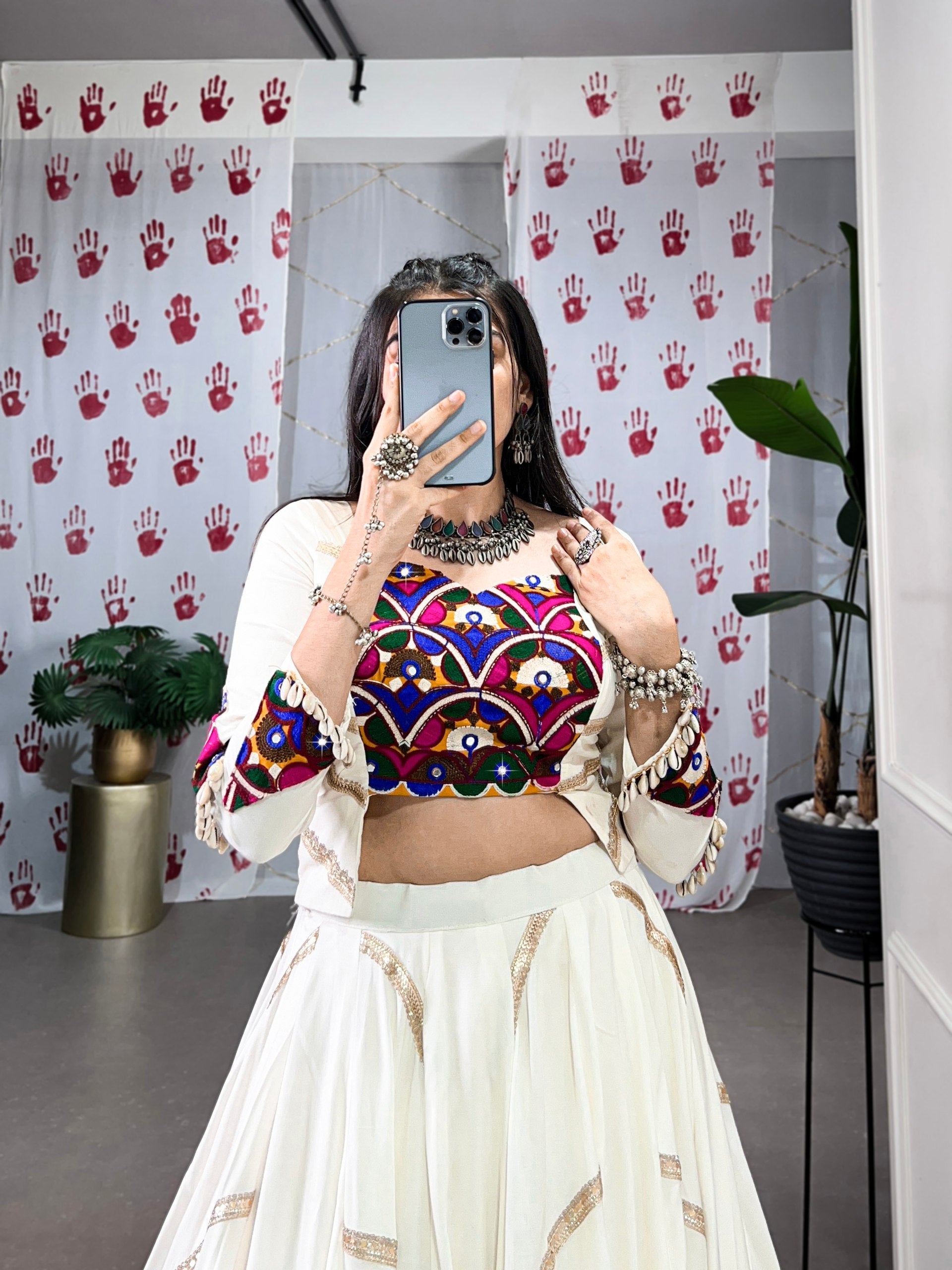 Spellbinding White Pure Rayon Sequins Lace Worked Navratri Lehenga Choli - ETHNICDEAL