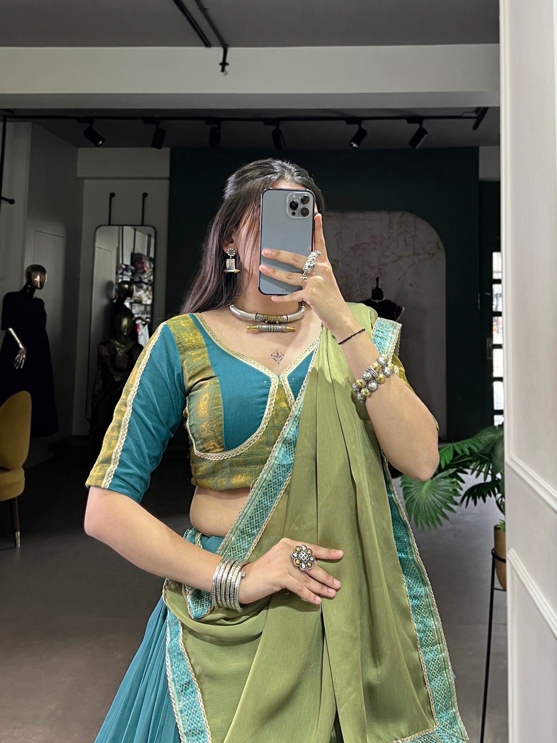 Teal Blue Pure Rayon Zari Weaving Worked Lehenga Choli - ETHNICDEAL