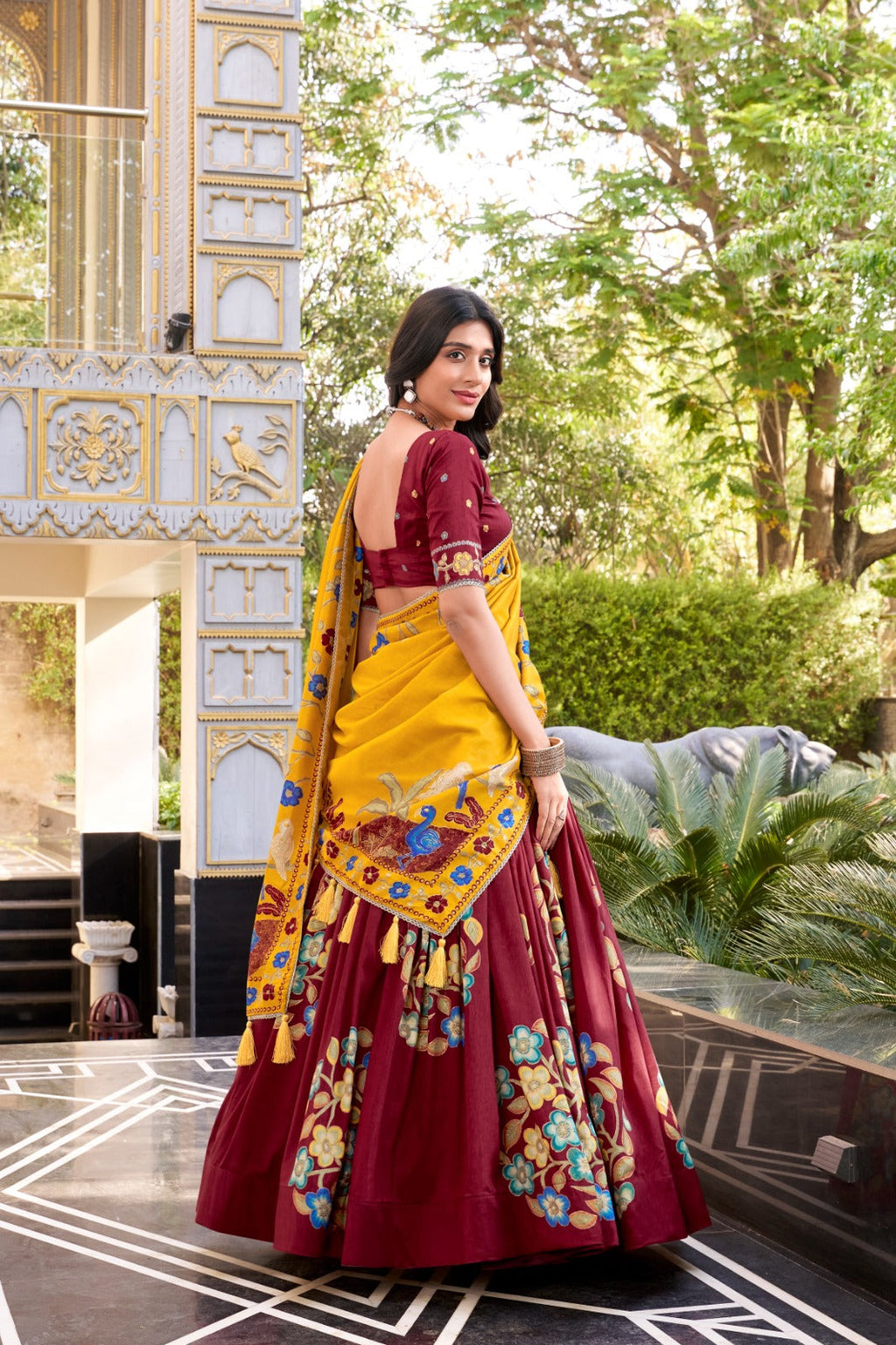 Magnificent Tussar Silk Printed Foil Worked Lehenga Choli - ETHNICDEAL