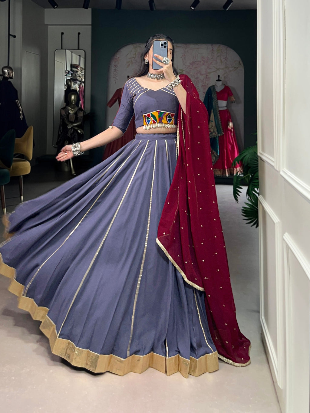 Graceful Pure Rayon Gota Patti Worked Navratri Wear Lehenga Choli - ETHNICDEAL