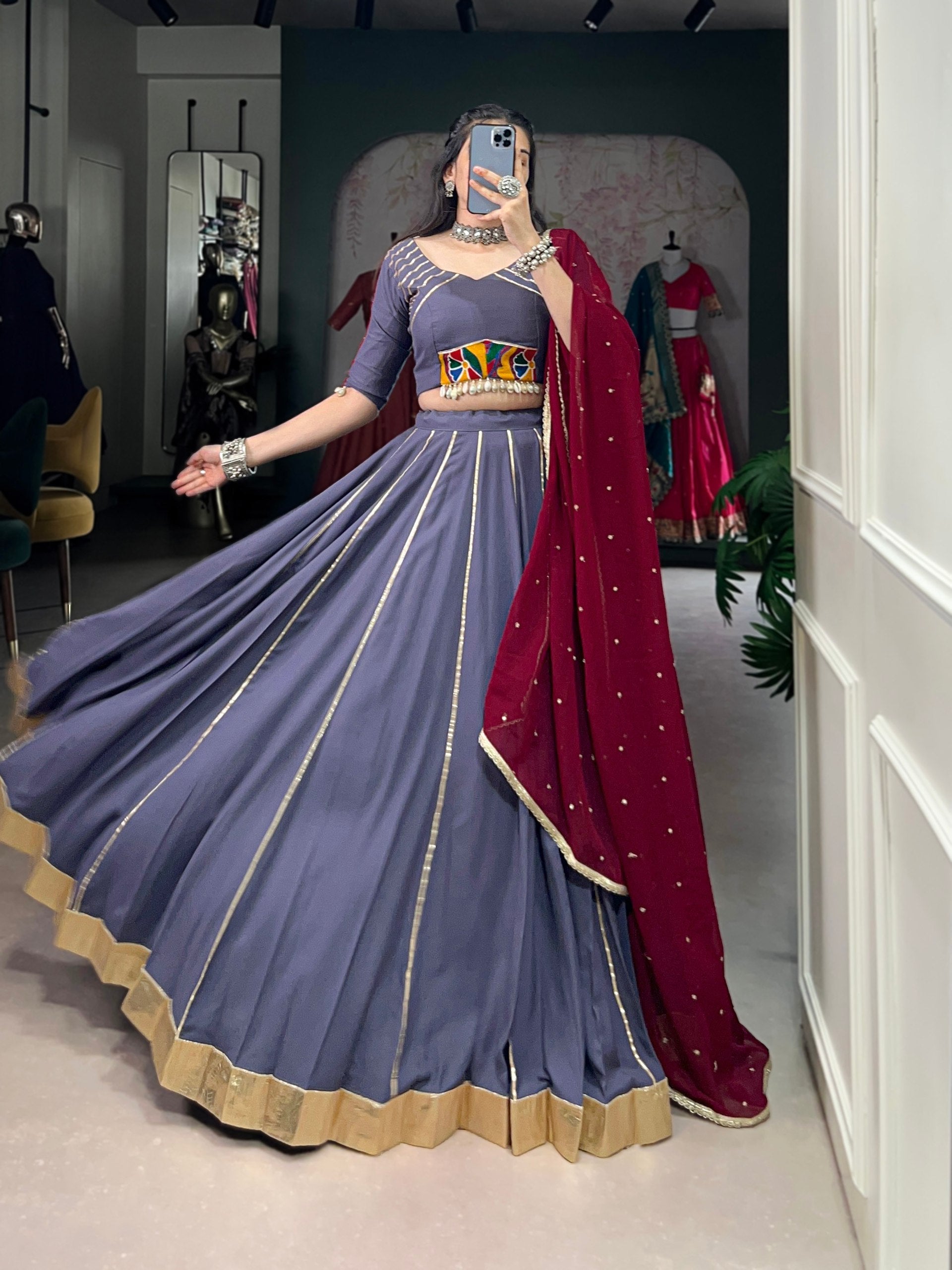 Graceful Pure Rayon Gota Patti Worked Navratri Wear Lehenga Choli - ETHNICDEAL