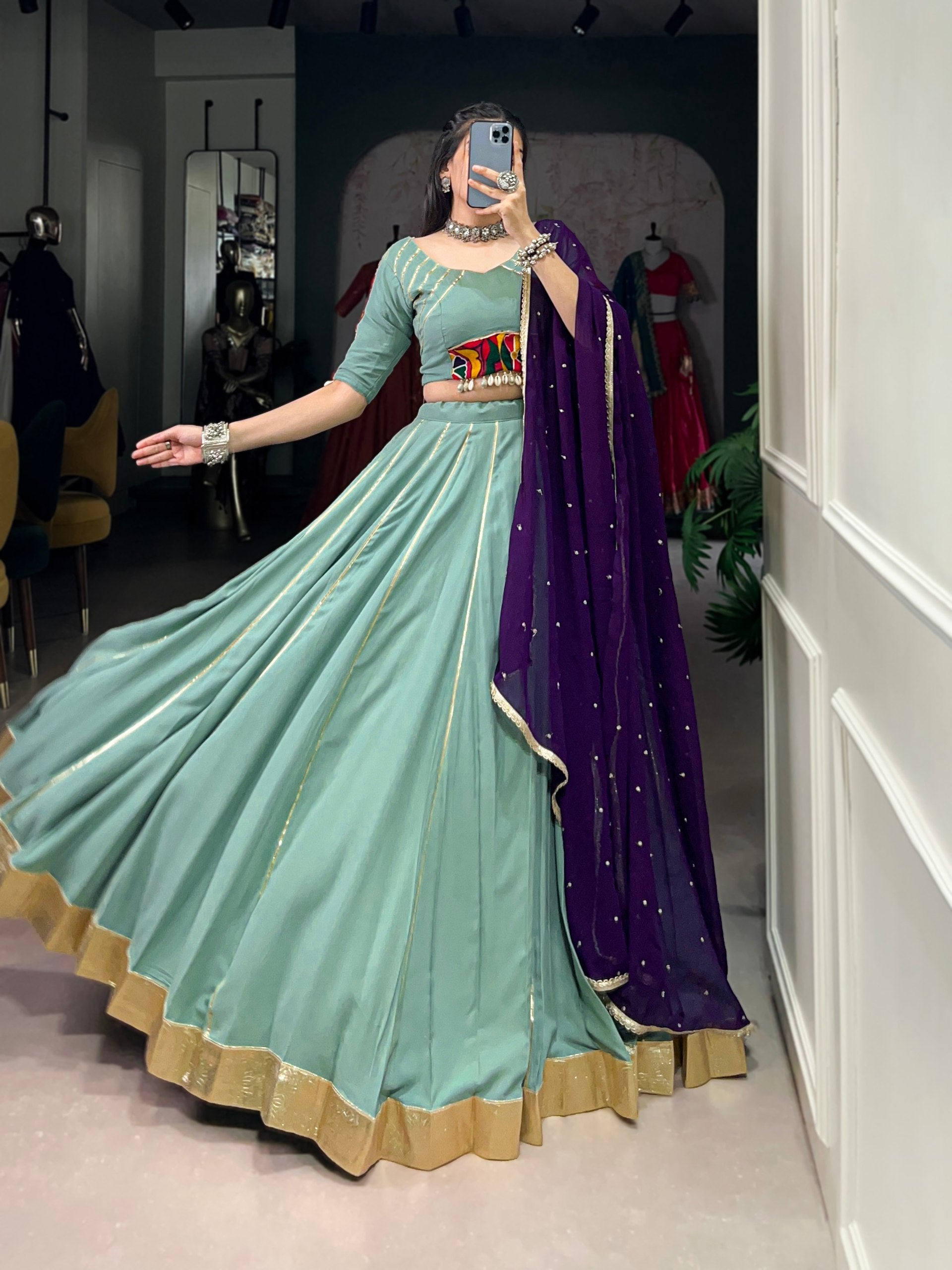 Graceful Pure Rayon Gota Patti Worked Navratri Wear Lehenga Choli - ETHNICDEAL