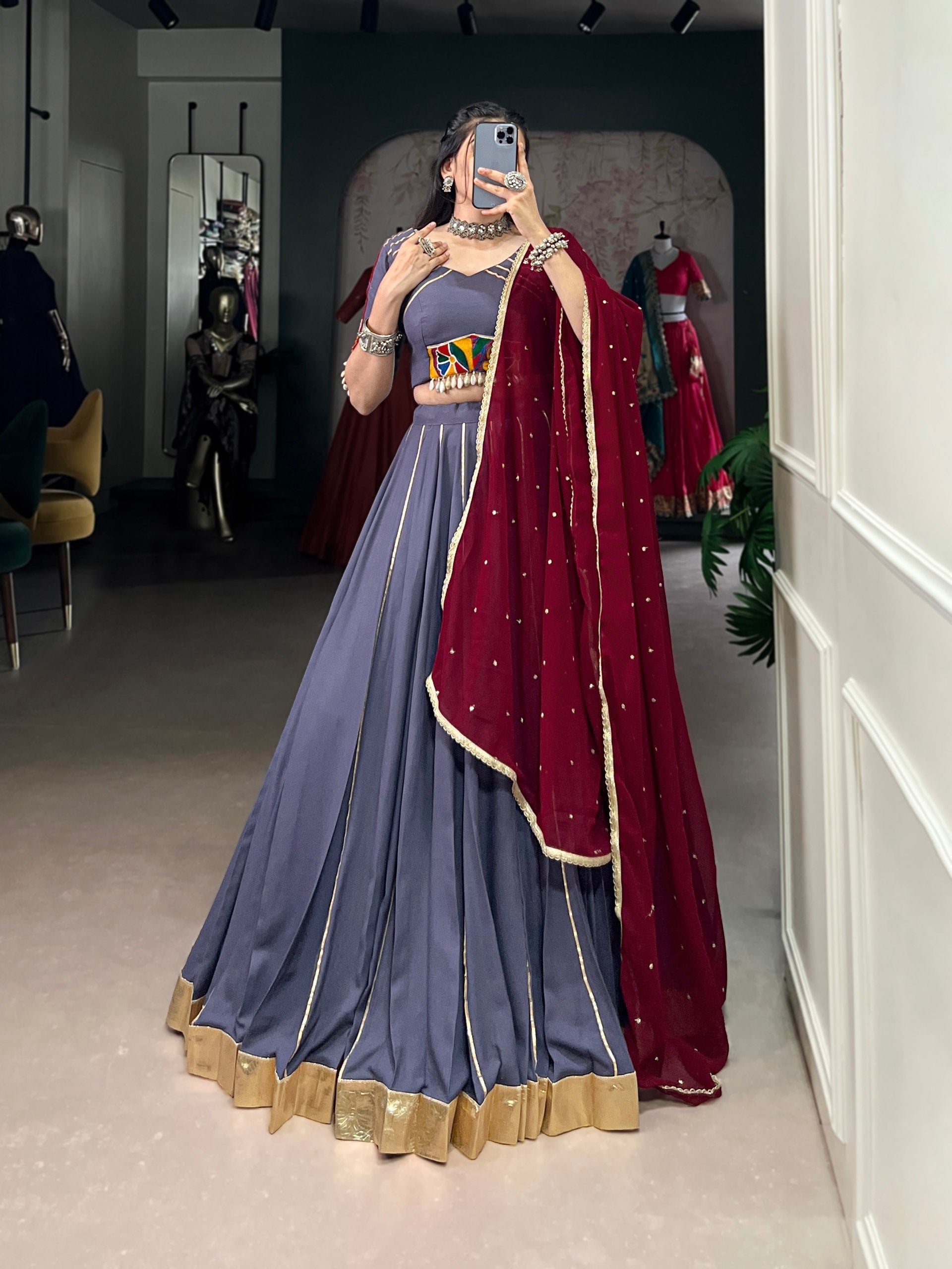 Graceful Pure Rayon Gota Patti Worked Navratri Wear Lehenga Choli - ETHNICDEAL