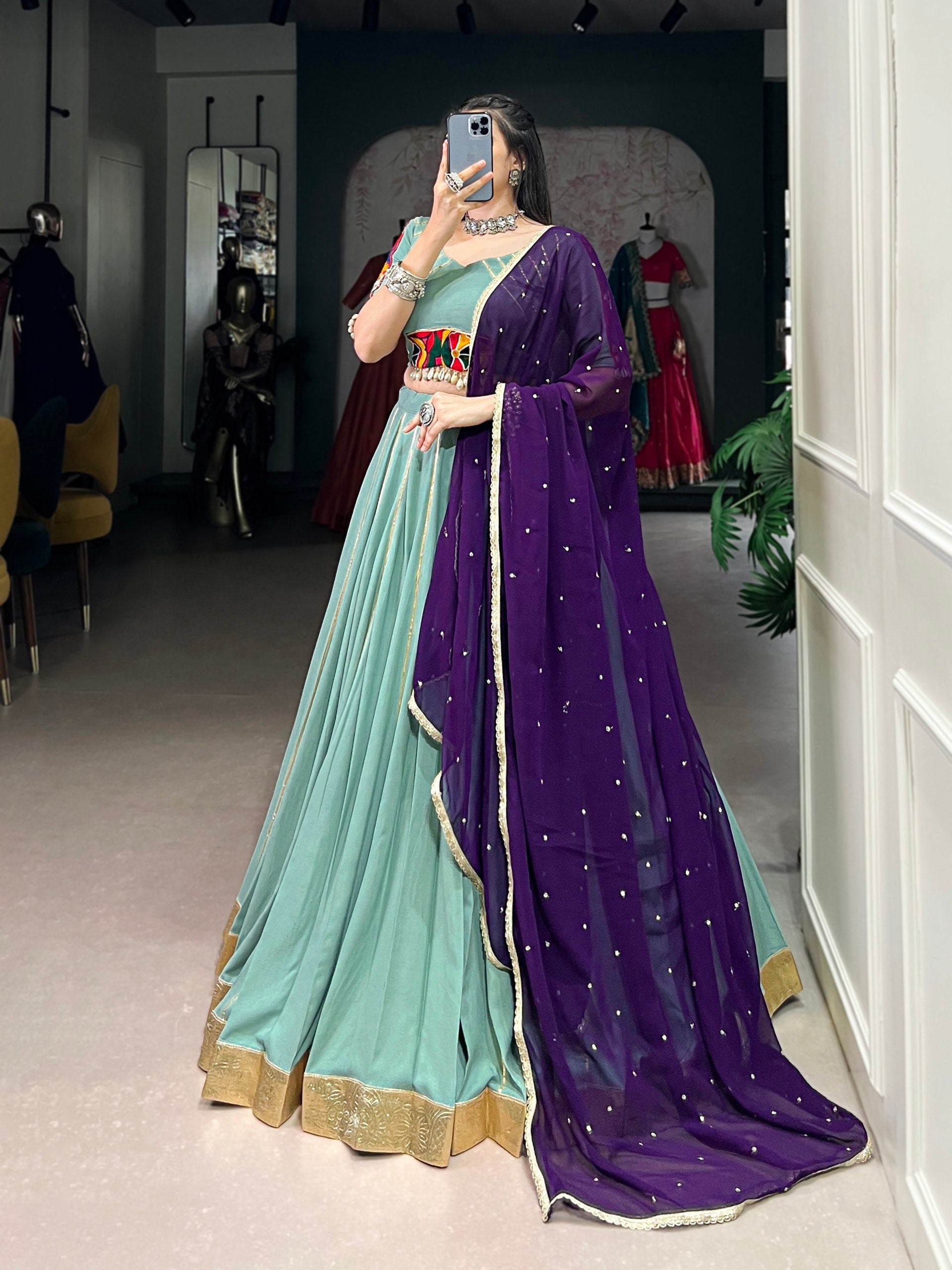 Graceful Pure Rayon Gota Patti Worked Navratri Wear Lehenga Choli - ETHNICDEAL