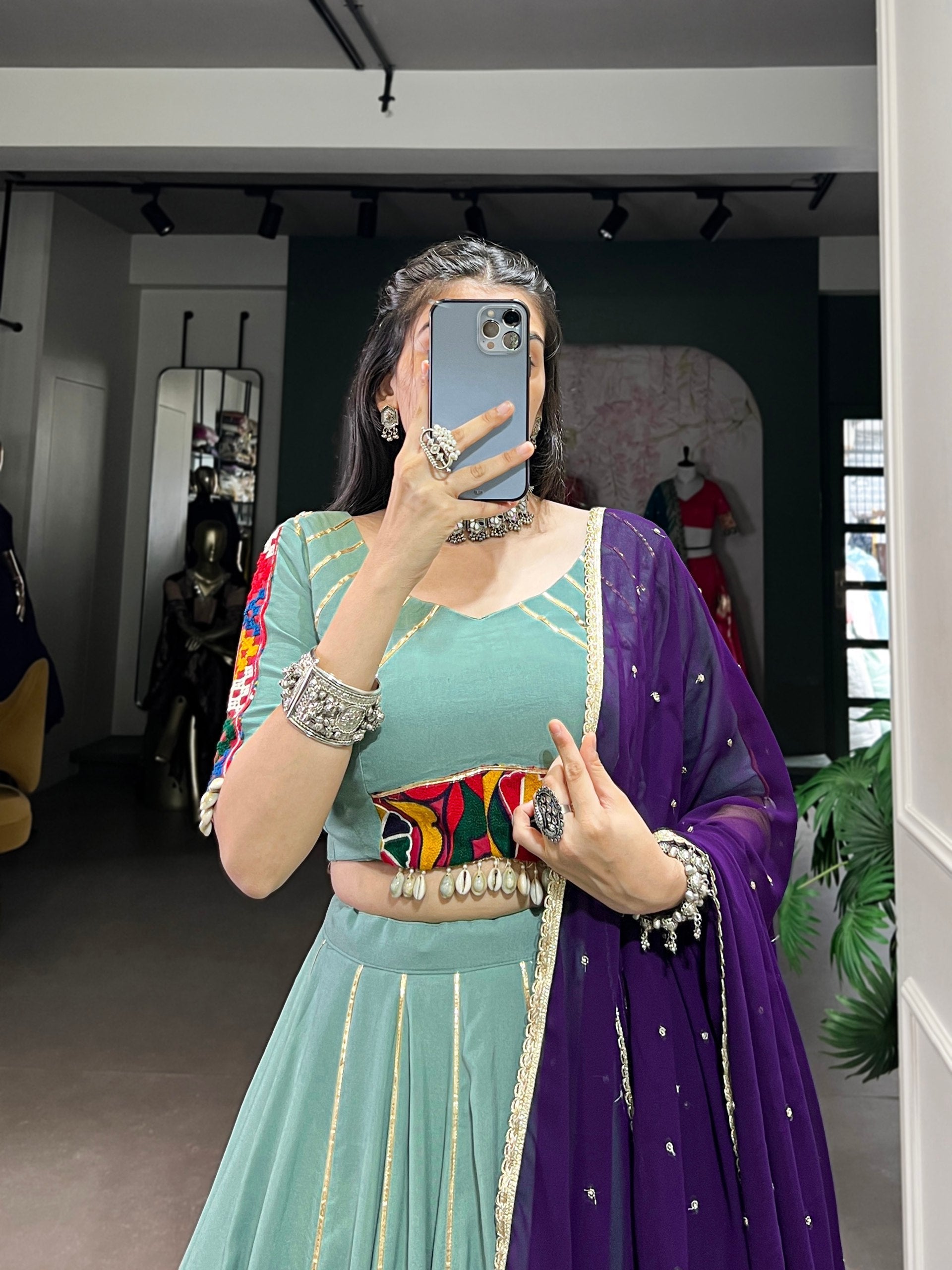 Graceful Pure Rayon Gota Patti Worked Navratri Wear Lehenga Choli - ETHNICDEAL