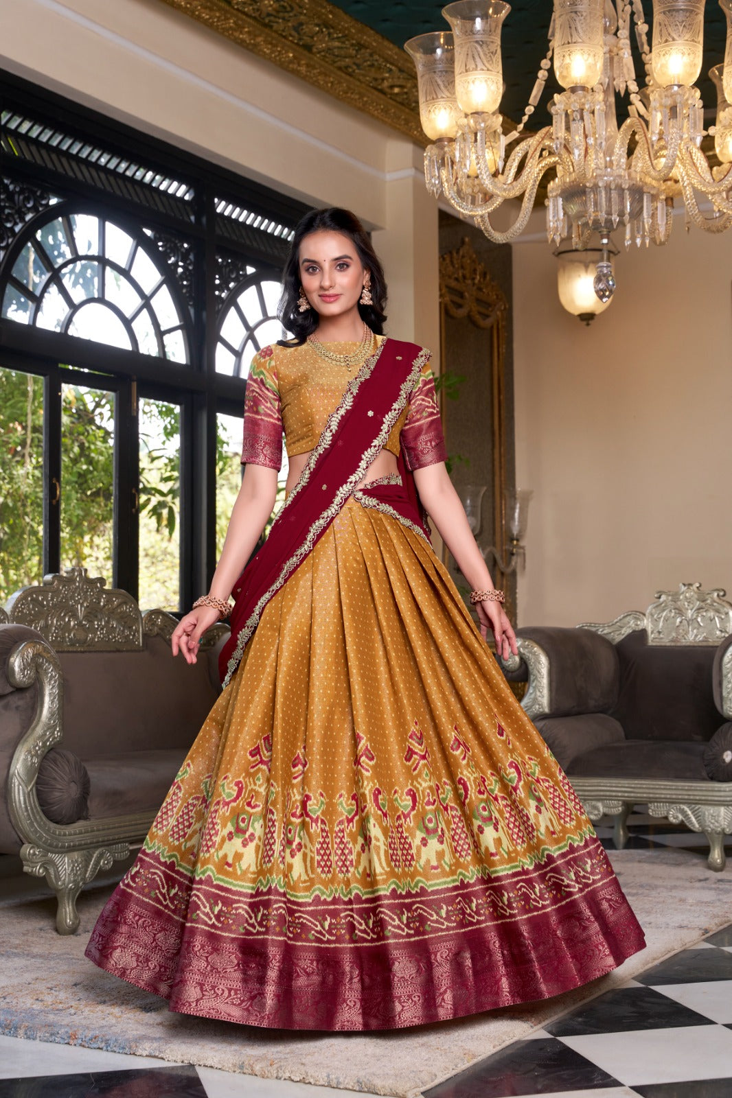 Ravishing Kanchipuram Silk Printed Weaving Worked Lehenga Choli - ETHNICDEAL