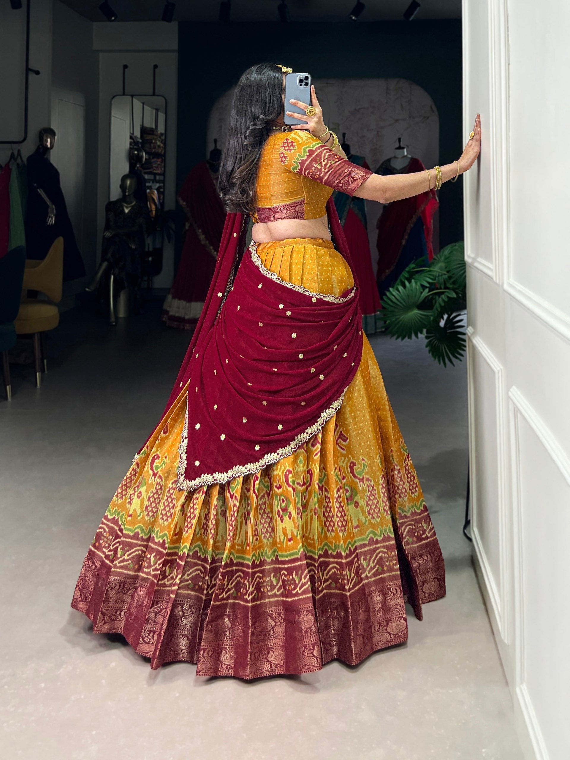 Ravishing Kanchipuram Silk Printed Weaving Worked Lehenga Choli - ETHNICDEAL