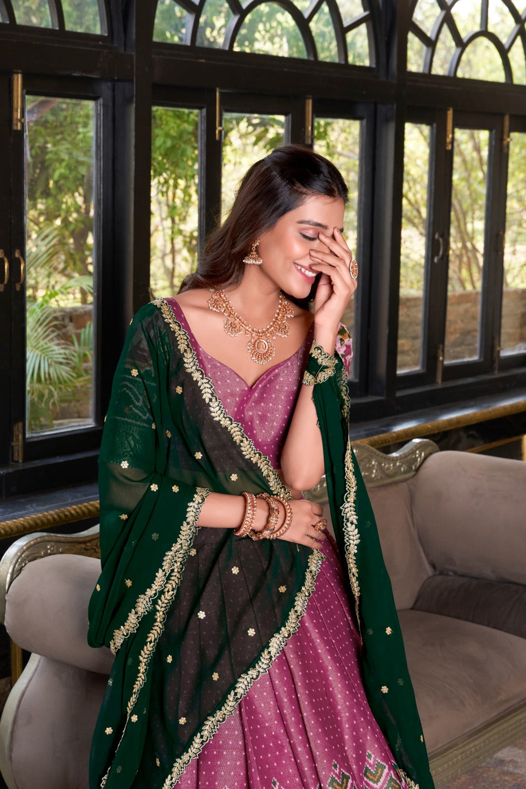 Ravishing Kanchipuram Silk Printed Weaving Worked Lehenga Choli - ETHNICDEAL