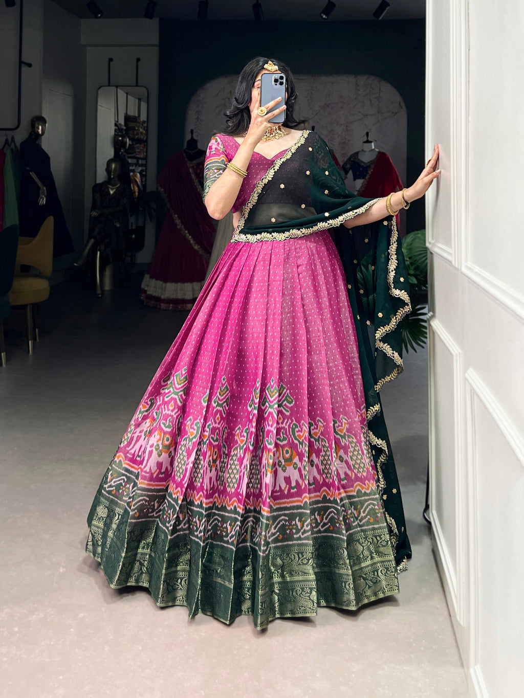 Ravishing Kanchipuram Silk Printed Weaving Worked Lehenga Choli - ETHNICDEAL