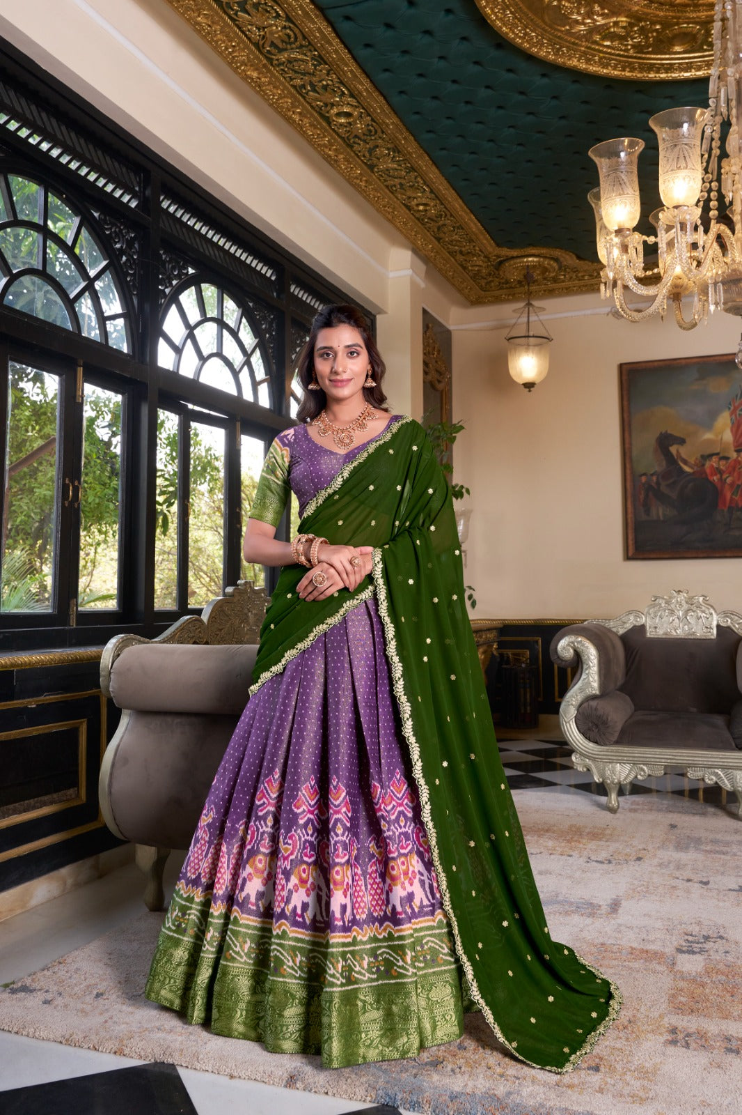 Ravishing Kanchipuram Silk Printed Weaving Worked Lehenga Choli - ETHNICDEAL
