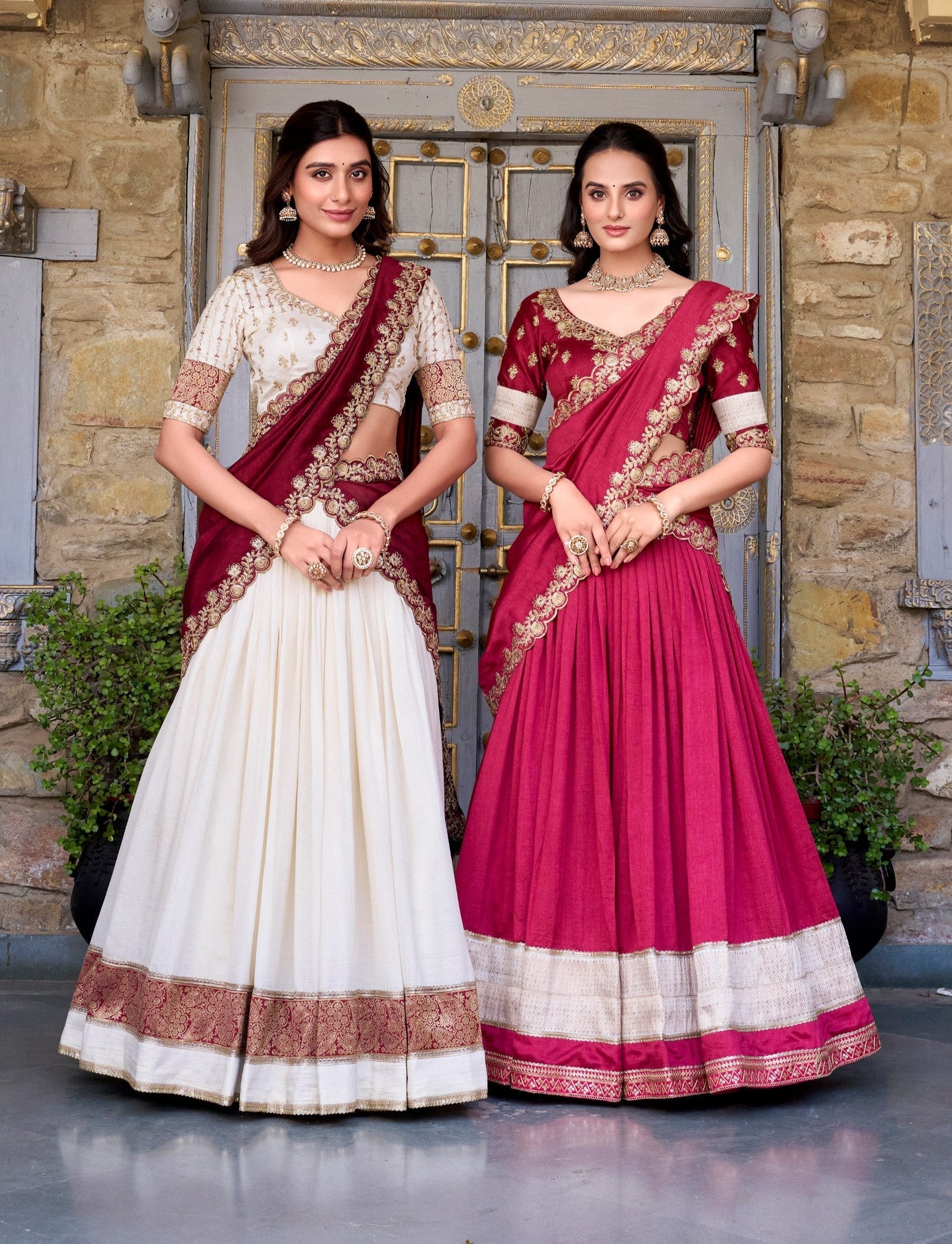 Exquisite Vichitra Silk Zari Weaving Lace Border Worked Lehenga Choli - ETHNICDEAL