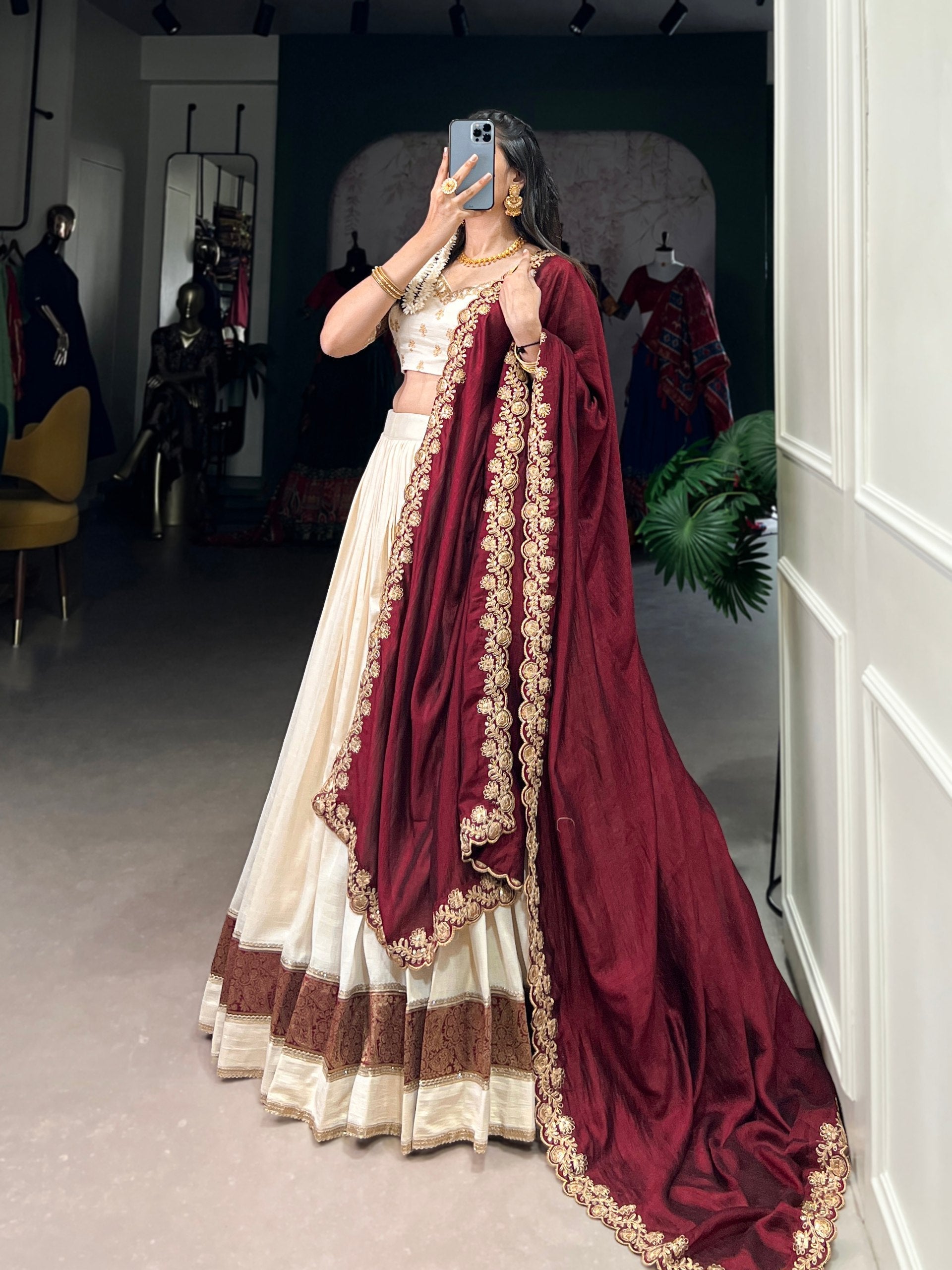 Exquisite Vichitra Silk Zari Weaving Lace Border Worked Lehenga Choli - ETHNICDEAL