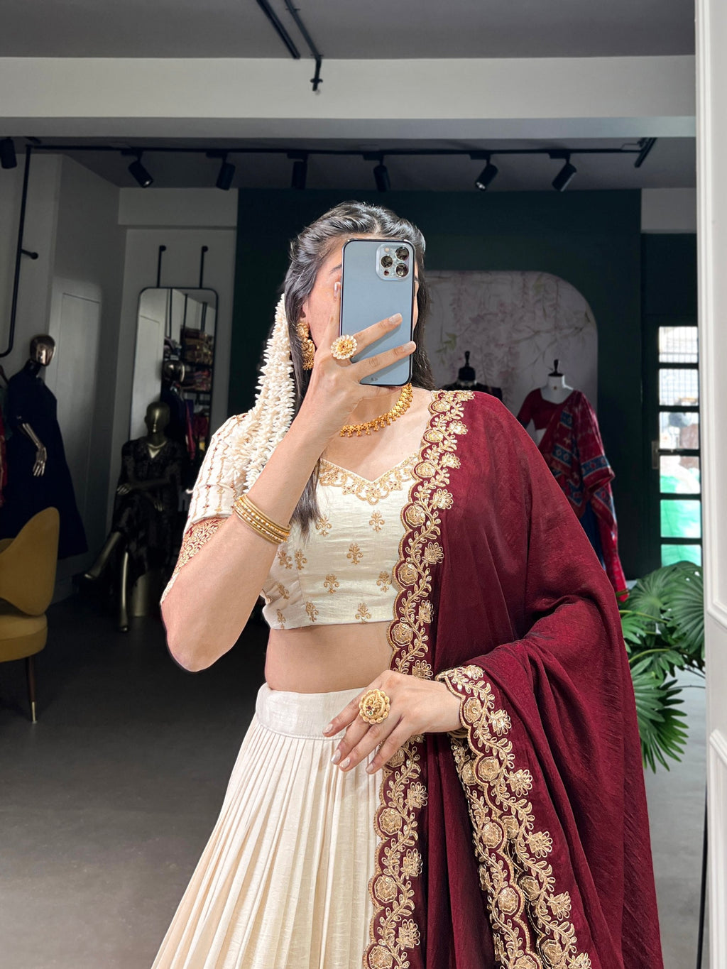 Exquisite Vichitra Silk Zari Weaving Lace Border Worked Lehenga Choli - ETHNICDEAL