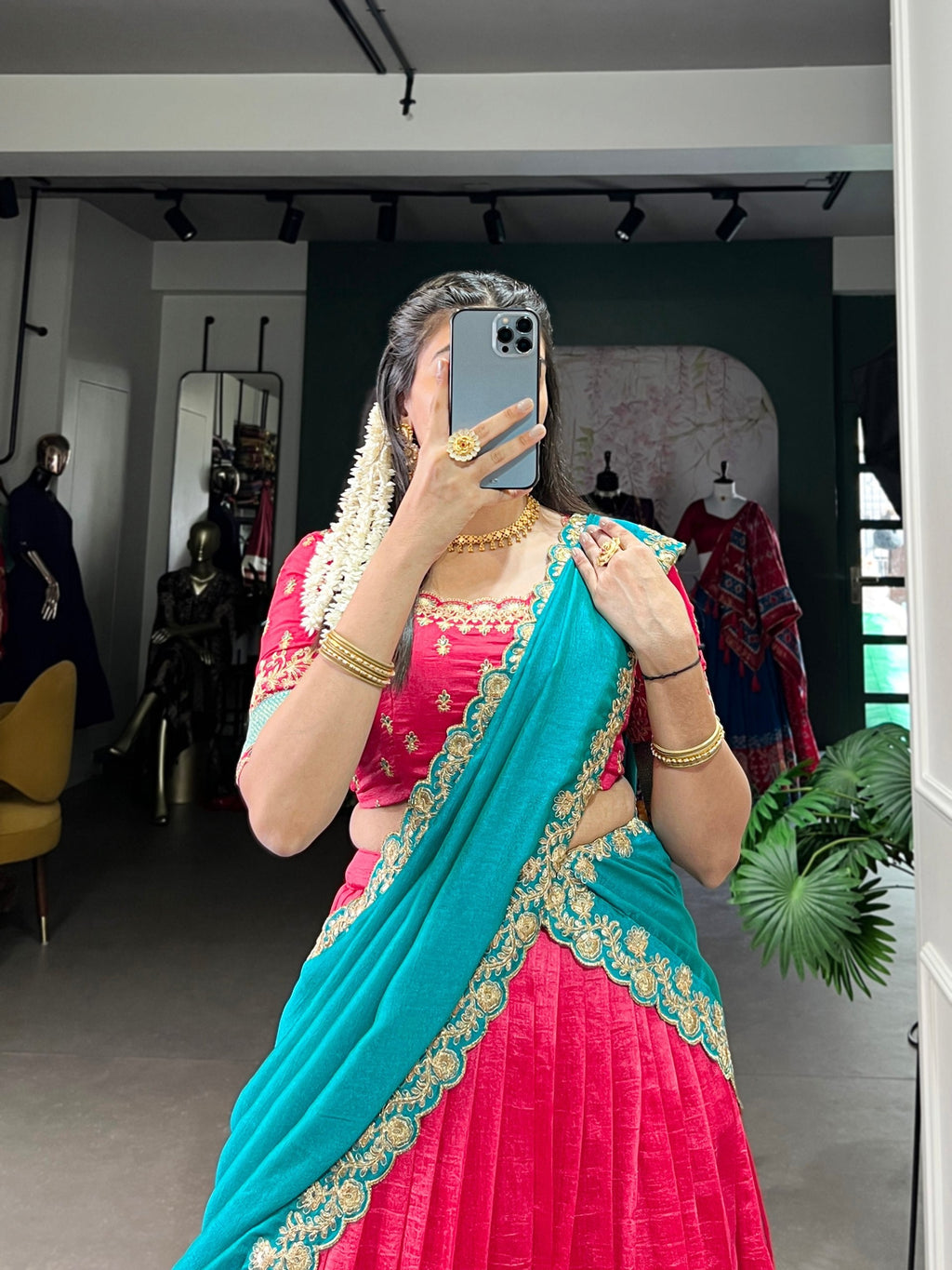 Exquisite Vichitra Silk Zari Weaving Lace Border Worked Lehenga Choli - ETHNICDEAL