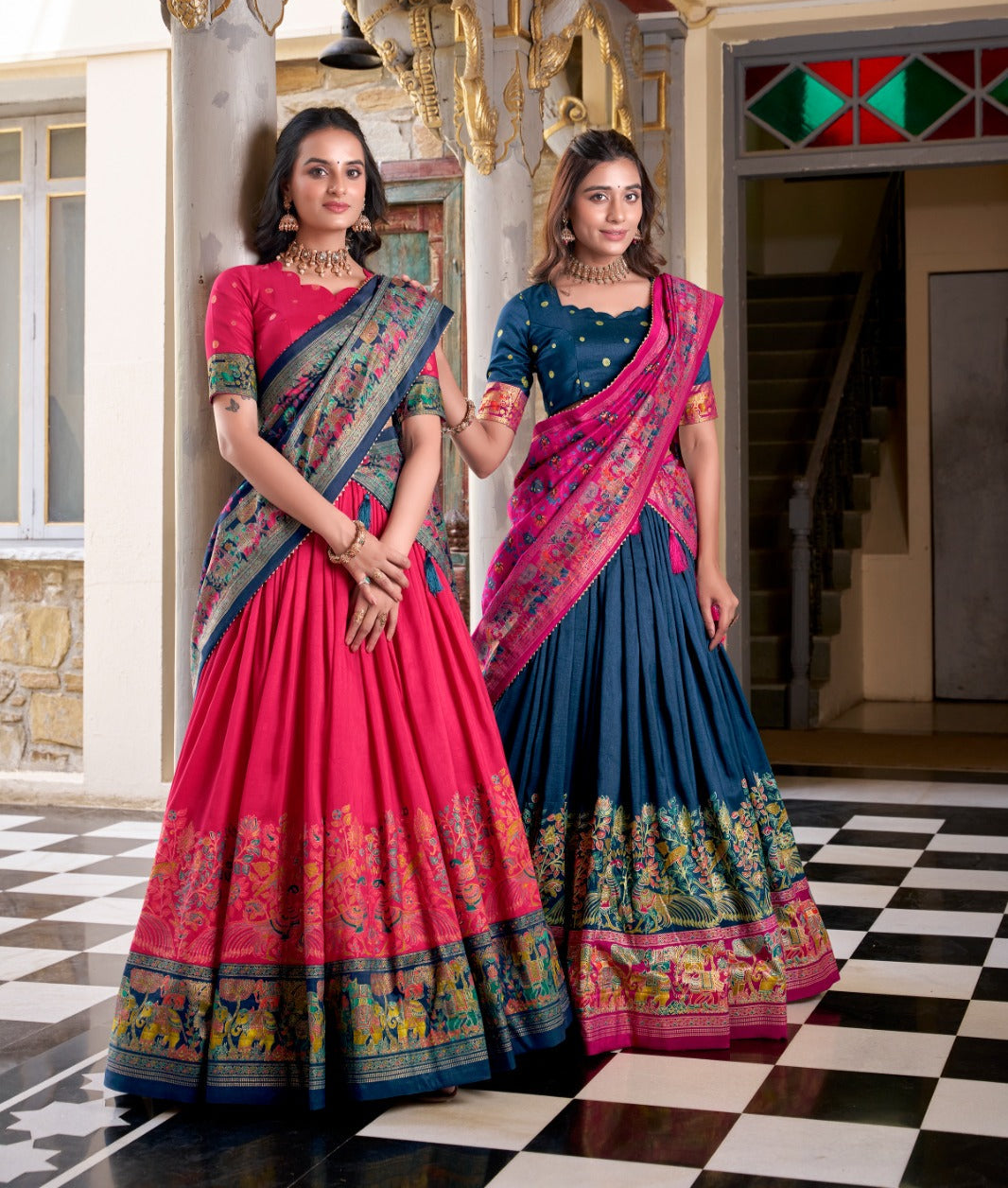 Stunning Tussar Silk Printed Foil Worked Lehenga Choli Set - ETHNICDEAL