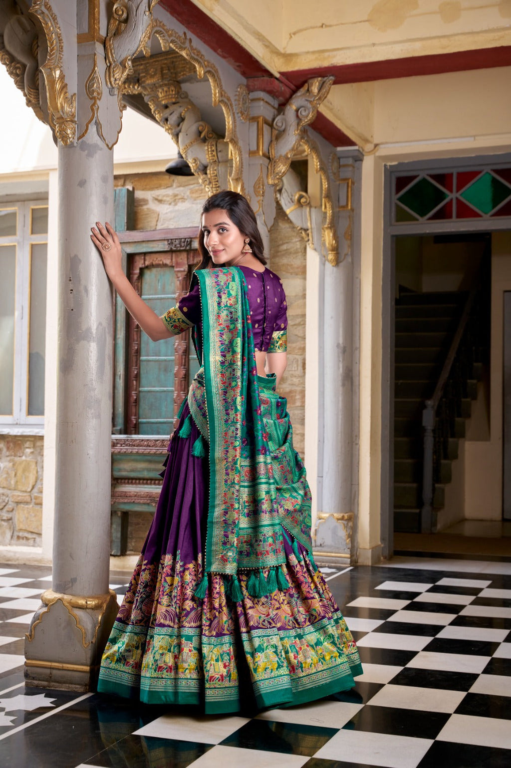 Stunning Tussar Silk Printed Foil Worked Lehenga Choli Set - ETHNICDEAL