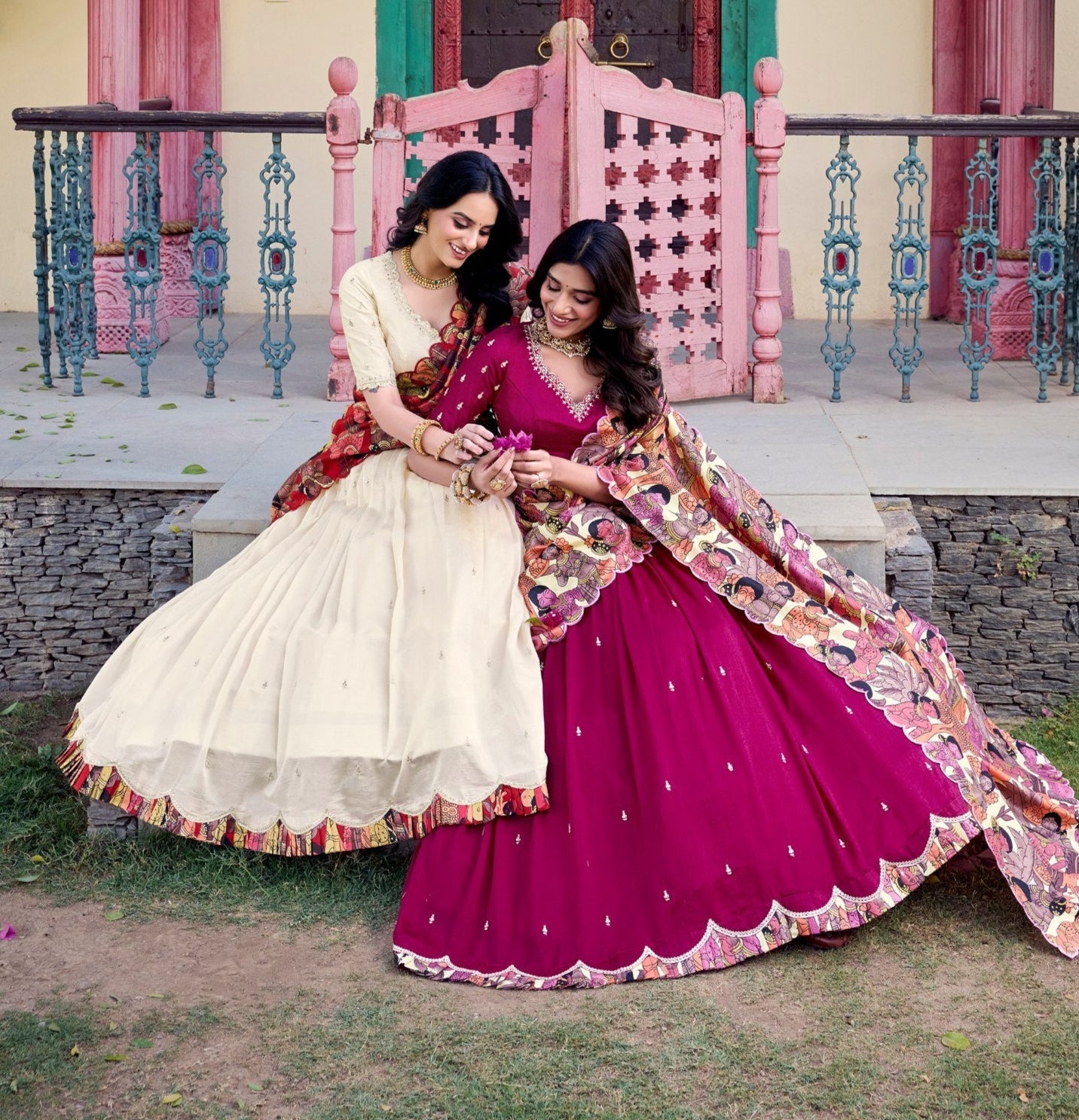 Amazing Vichitra Silk Sequins Thead Worked Lehenga Choli - ETHNICDEAL