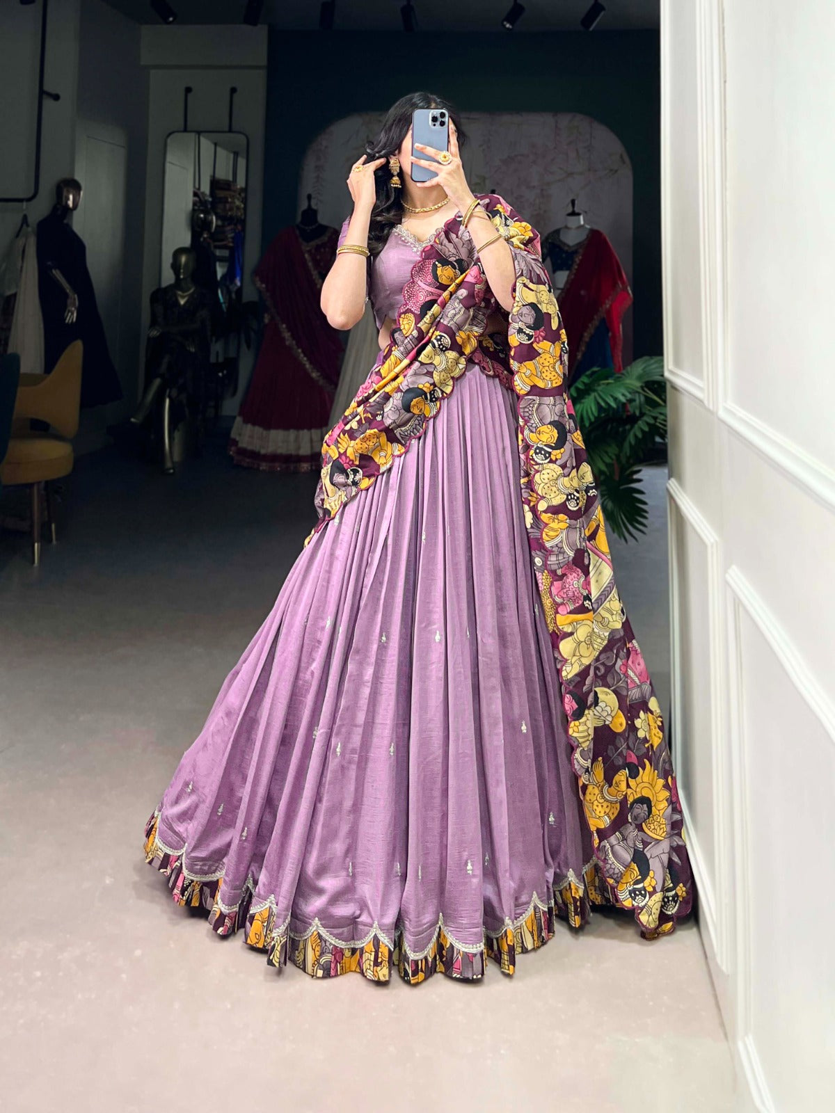 Amazing Vichitra Silk Sequins Thead Worked Lehenga Choli - ETHNICDEAL