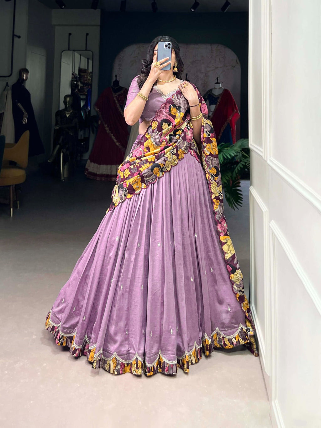 Amazing Vichitra Silk Sequins Thead Worked Lehenga Choli - ETHNICDEAL