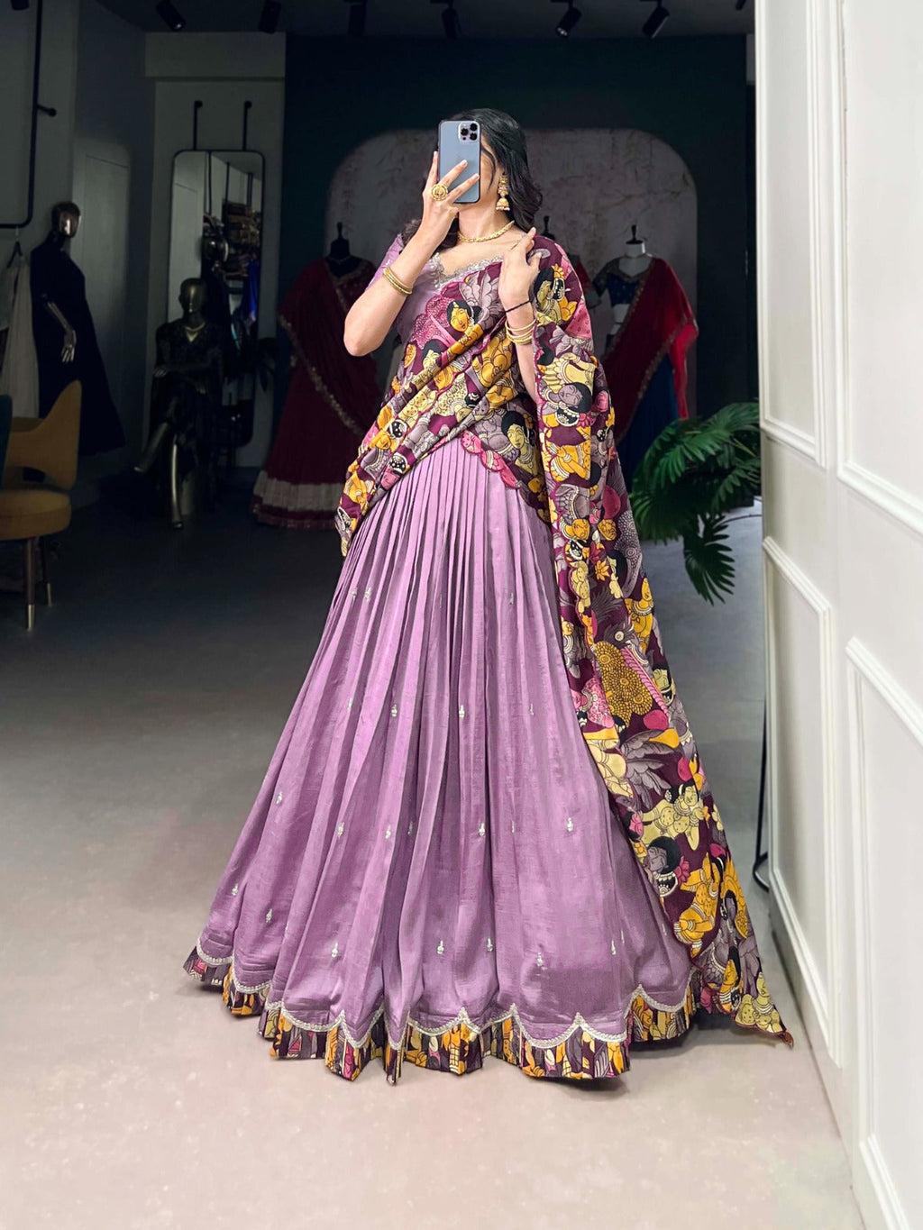 Amazing Vichitra Silk Sequins Thead Worked Lehenga Choli - ETHNICDEAL