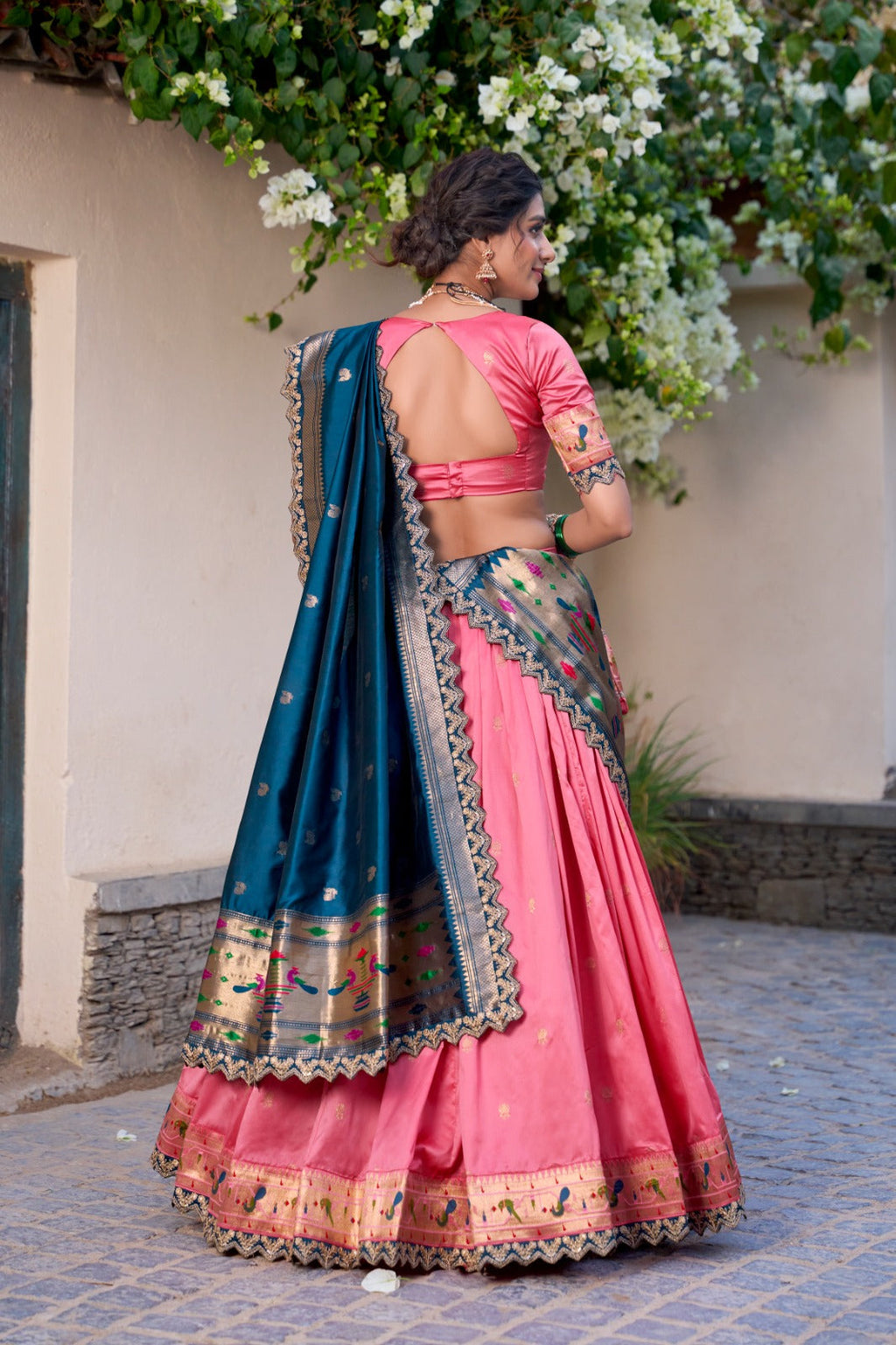 Elegant Paithani Jacquard Silk Zari Weaving Sequins Thread Worked Lehenga Choli - ETHNICDEAL
