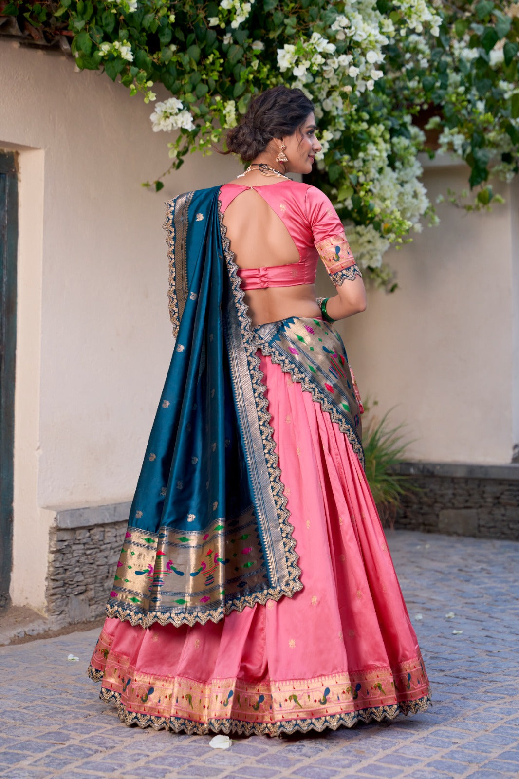 Elegant Paithani Jacquard Silk Zari Weaving Sequins Thread Worked Lehenga Choli - ETHNICDEAL