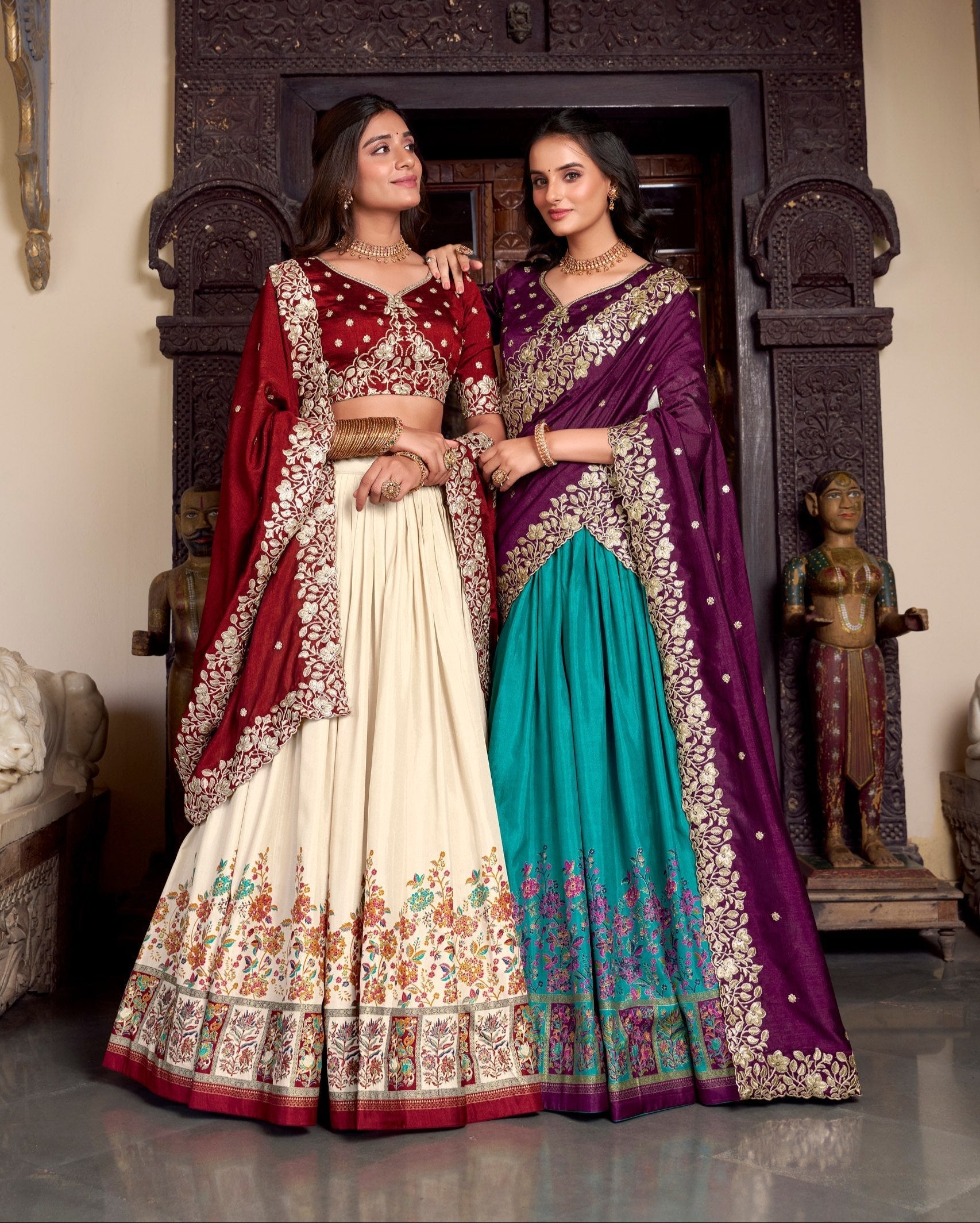 Exquisite Tussar Silk Printed Foil Worked Lehenga Choli Set - ETHNICDEAL