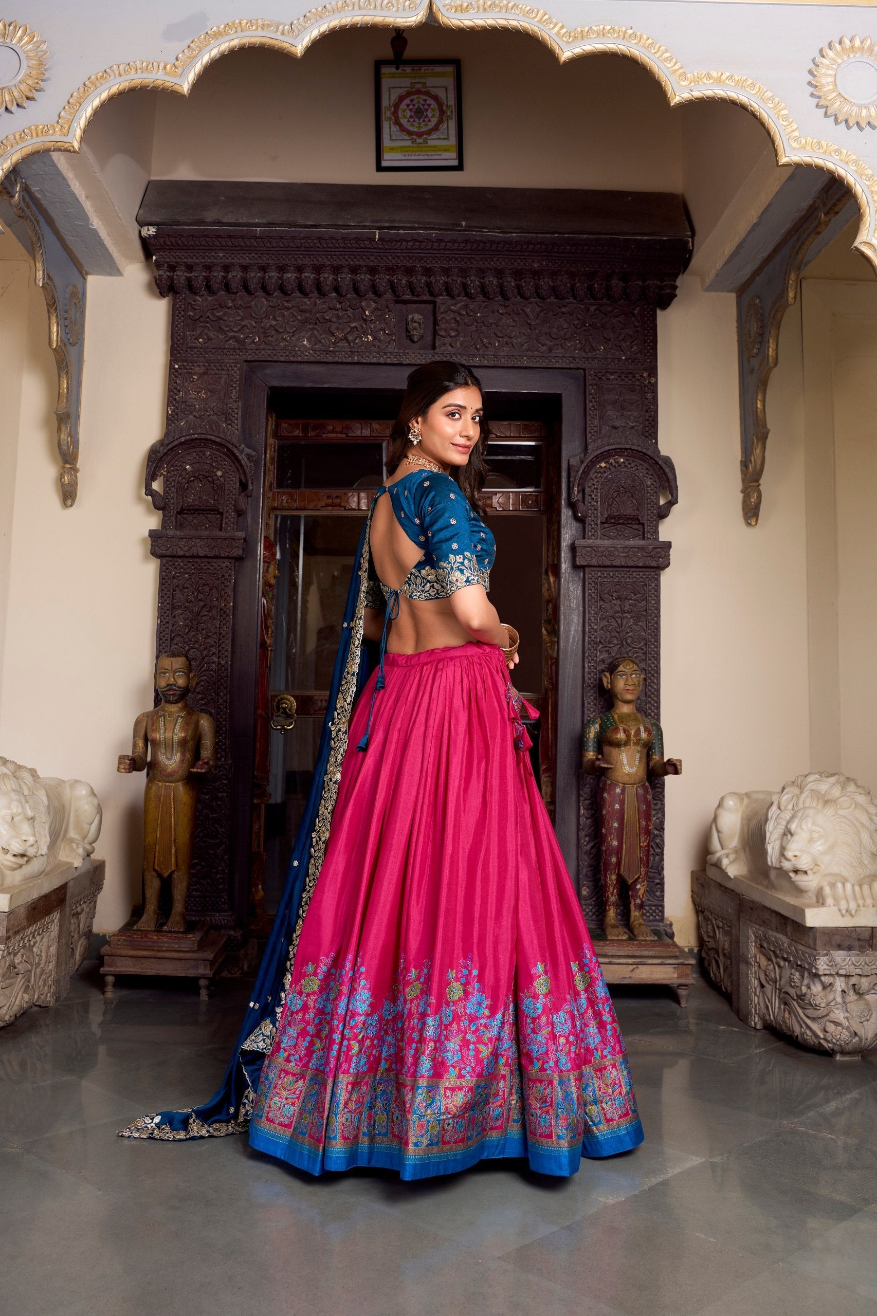 Exquisite Tussar Silk Printed Foil Worked Lehenga Choli Set - ETHNICDEAL