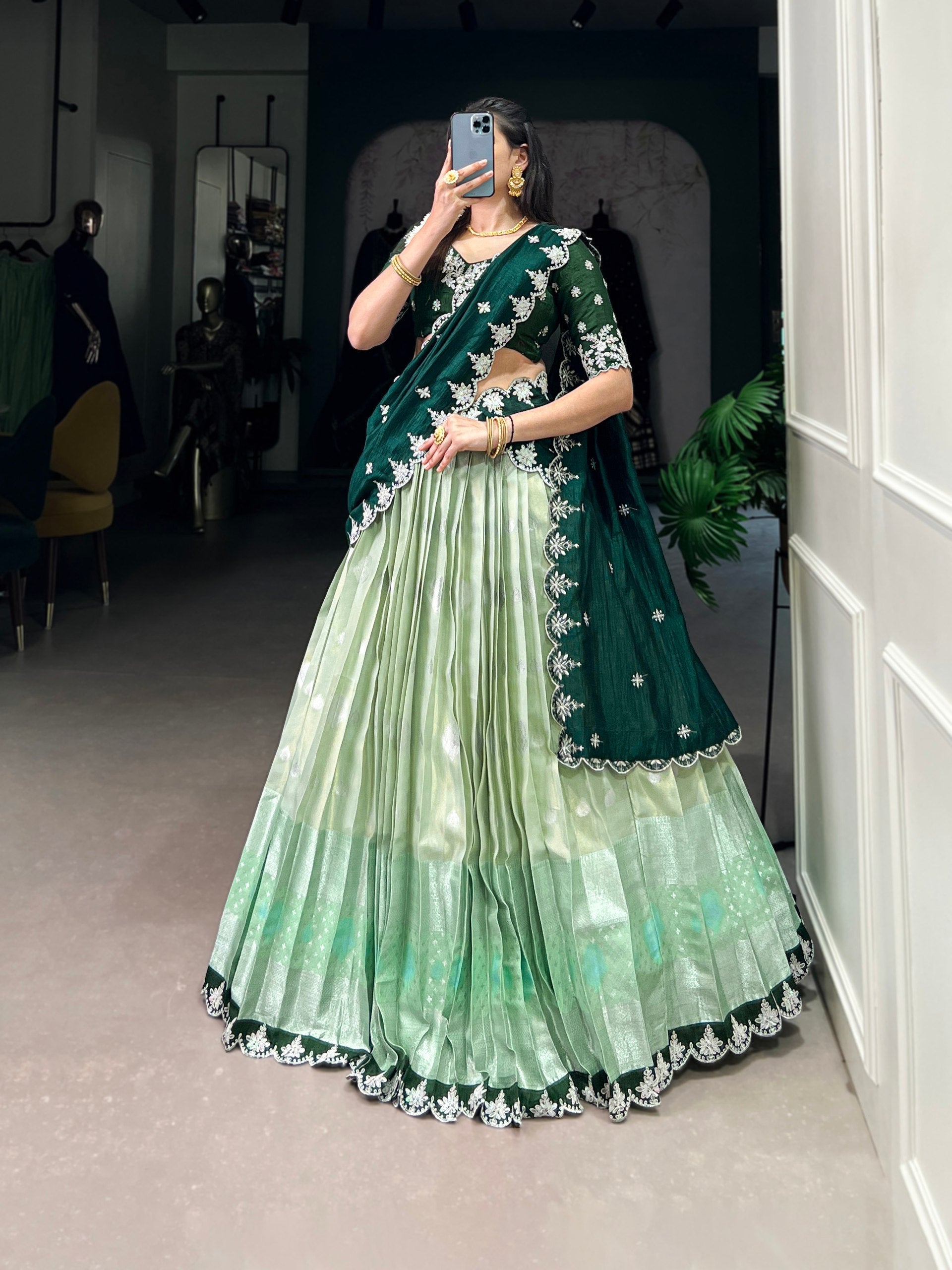 Lovely Zari Cota Weaving Sequins Thread Worked Lehenga Choli - ETHNICDEAL