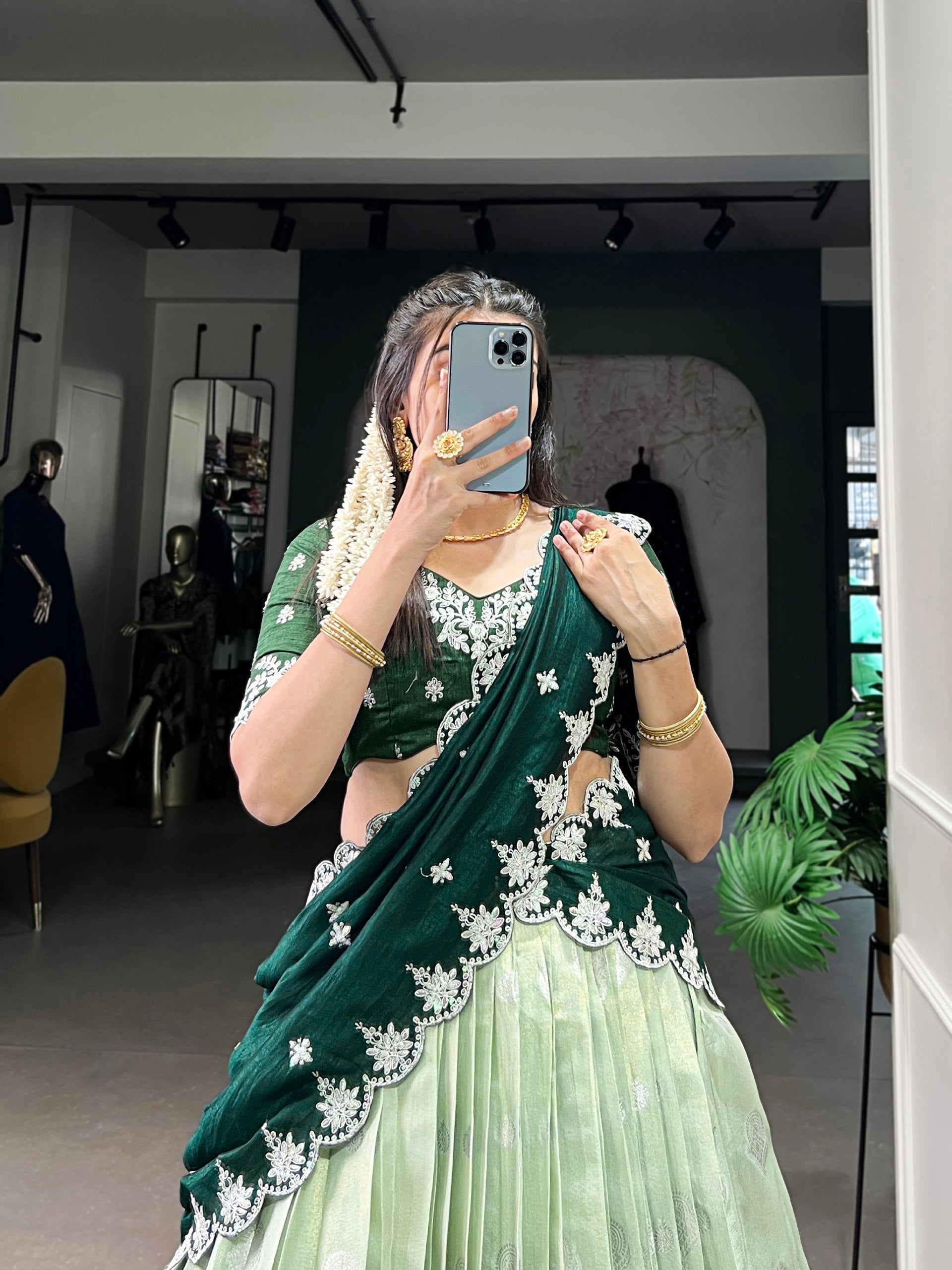 Lovely Zari Cota Weaving Sequins Thread Worked Lehenga Choli - ETHNICDEAL