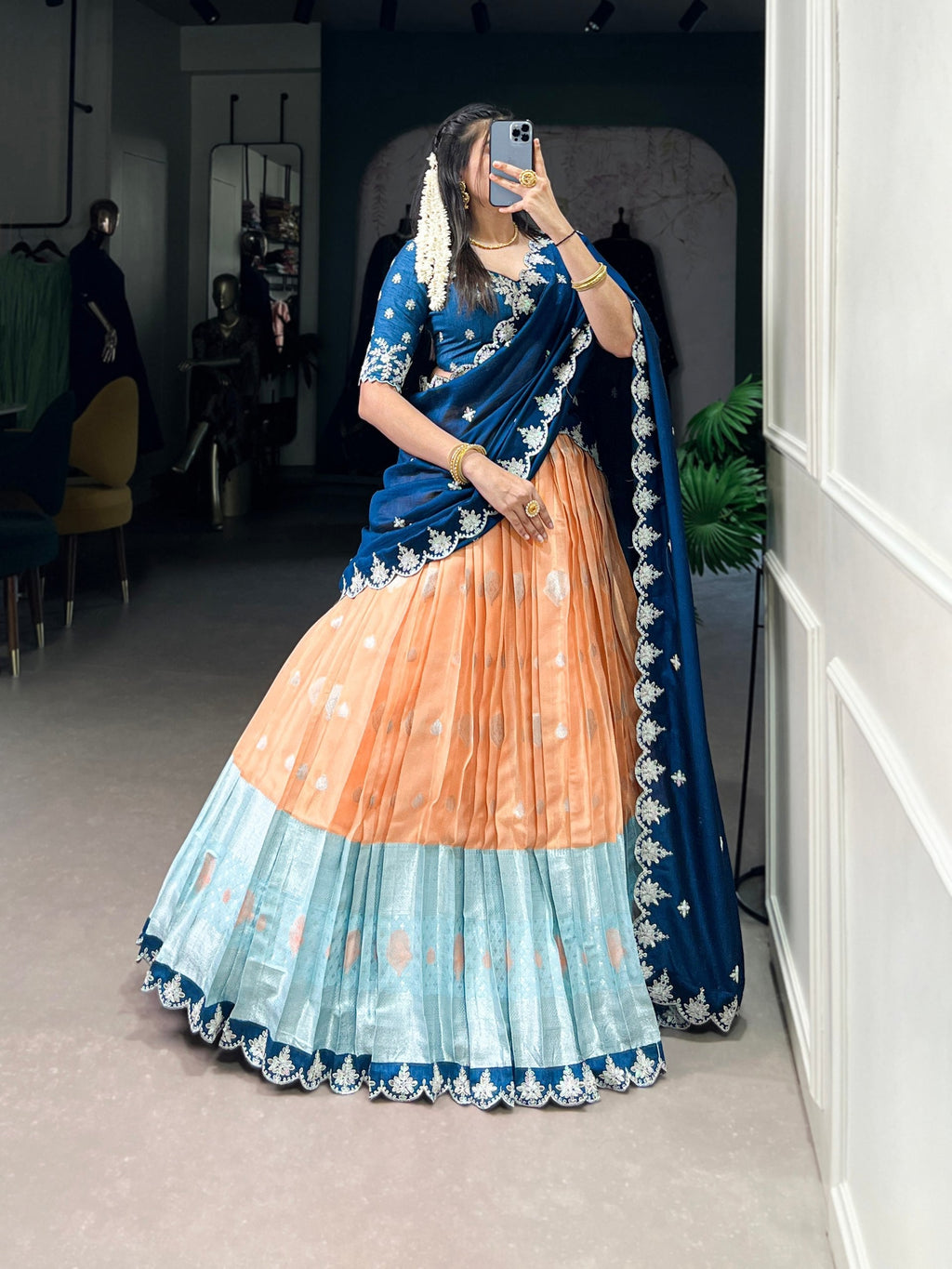 Lovely Zari Cota Weaving Sequins Thread Worked Lehenga Choli - ETHNICDEAL