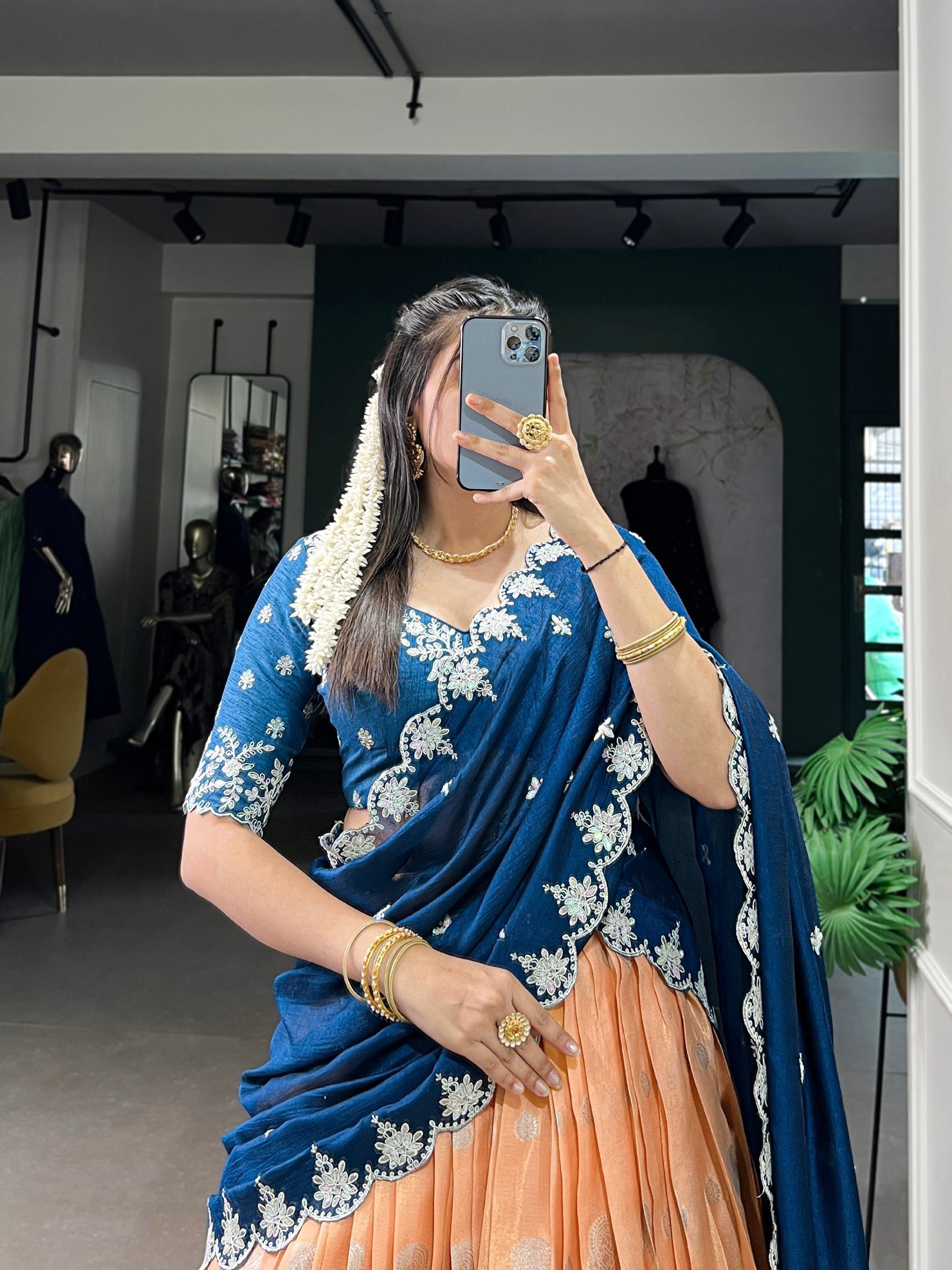 Lovely Zari Cota Weaving Sequins Thread Worked Lehenga Choli - ETHNICDEAL