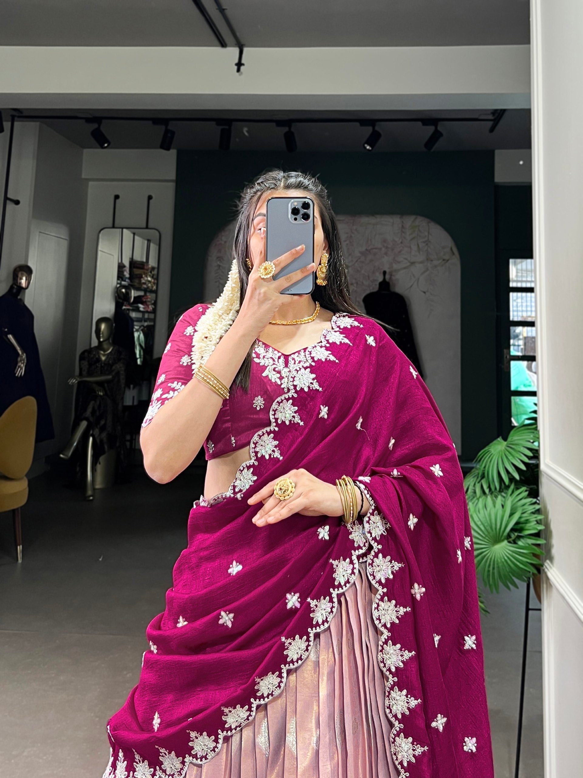 Lovely Zari Cota Weaving Sequins Thread Worked Lehenga Choli - ETHNICDEAL