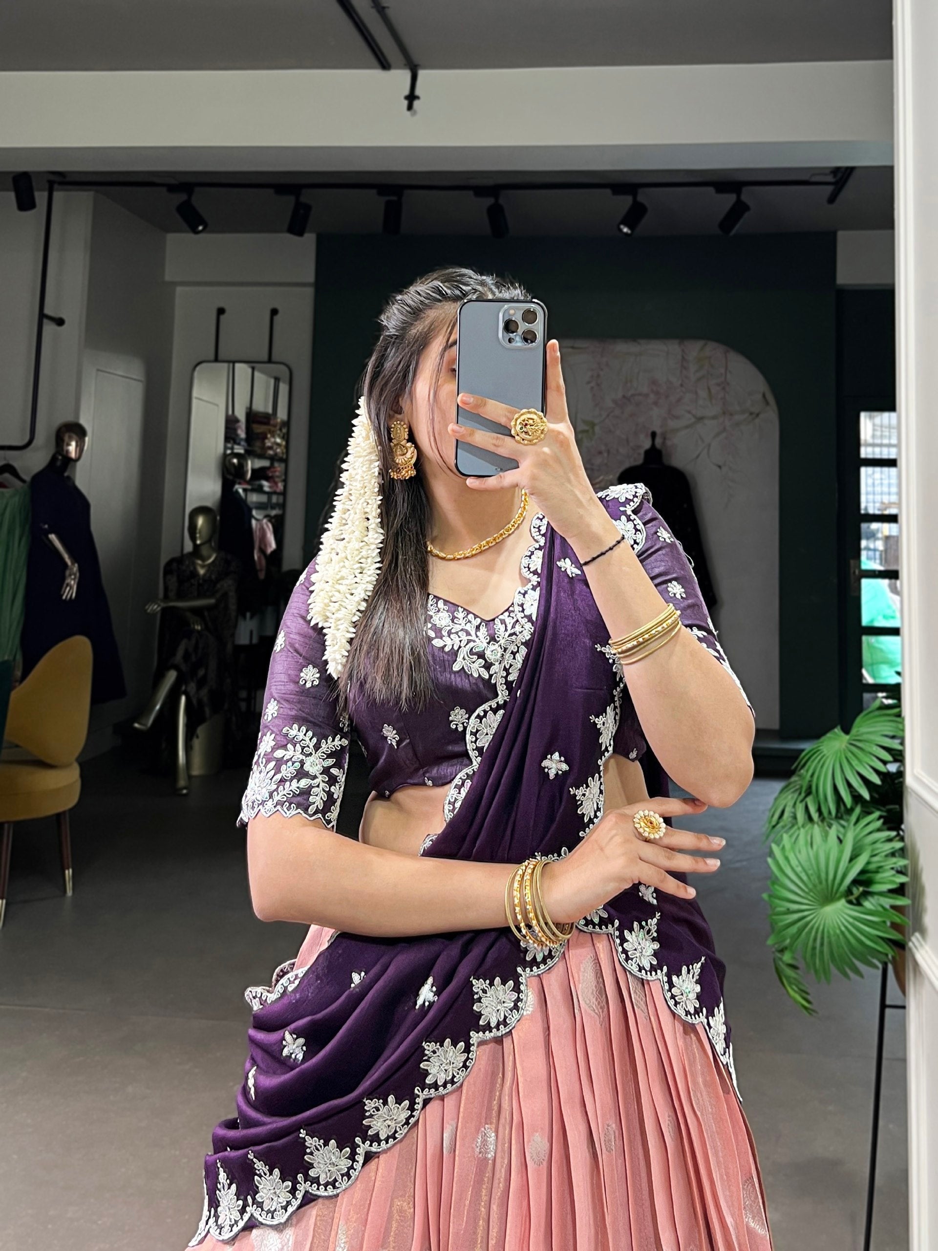 Lovely Zari Cota Weaving Sequins Thread Worked Lehenga Choli - ETHNICDEAL