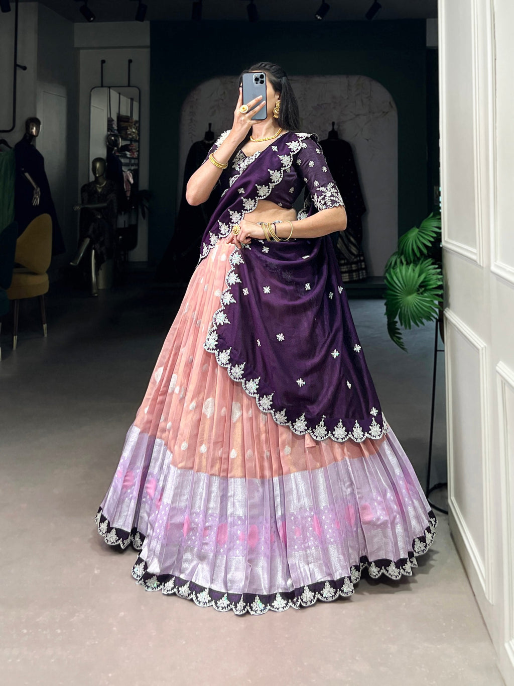 Lovely Zari Cota Weaving Sequins Thread Worked Lehenga Choli - ETHNICDEAL