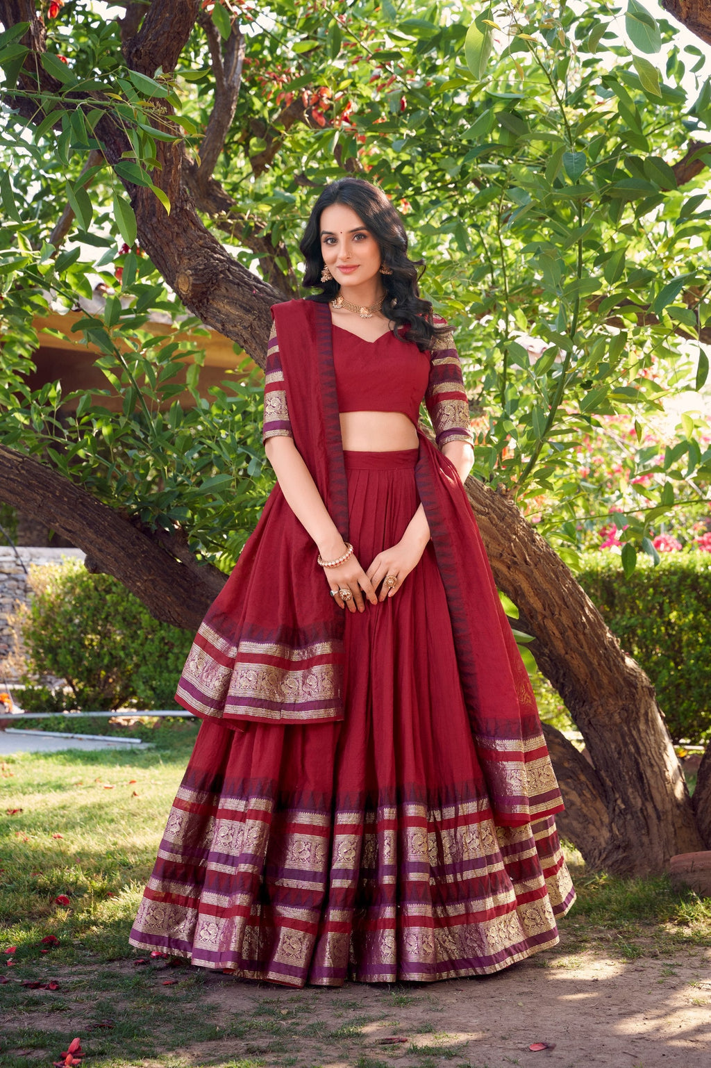 Exquisite Pure Chanderi Zari Weaving Worked Lehenga Choli - ETHNICDEAL