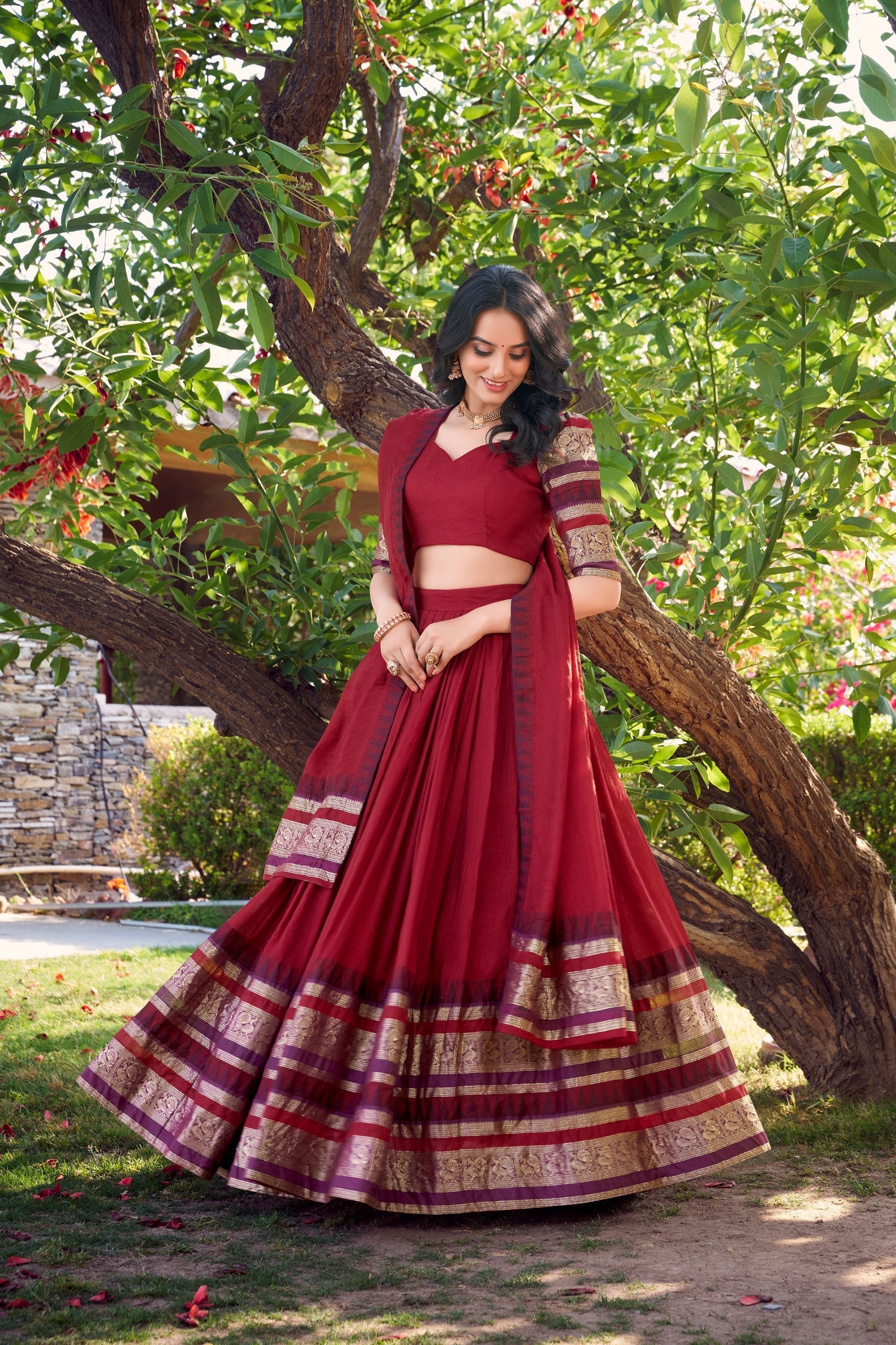 Exquisite Pure Chanderi Zari Weaving Worked Lehenga Choli - ETHNICDEAL