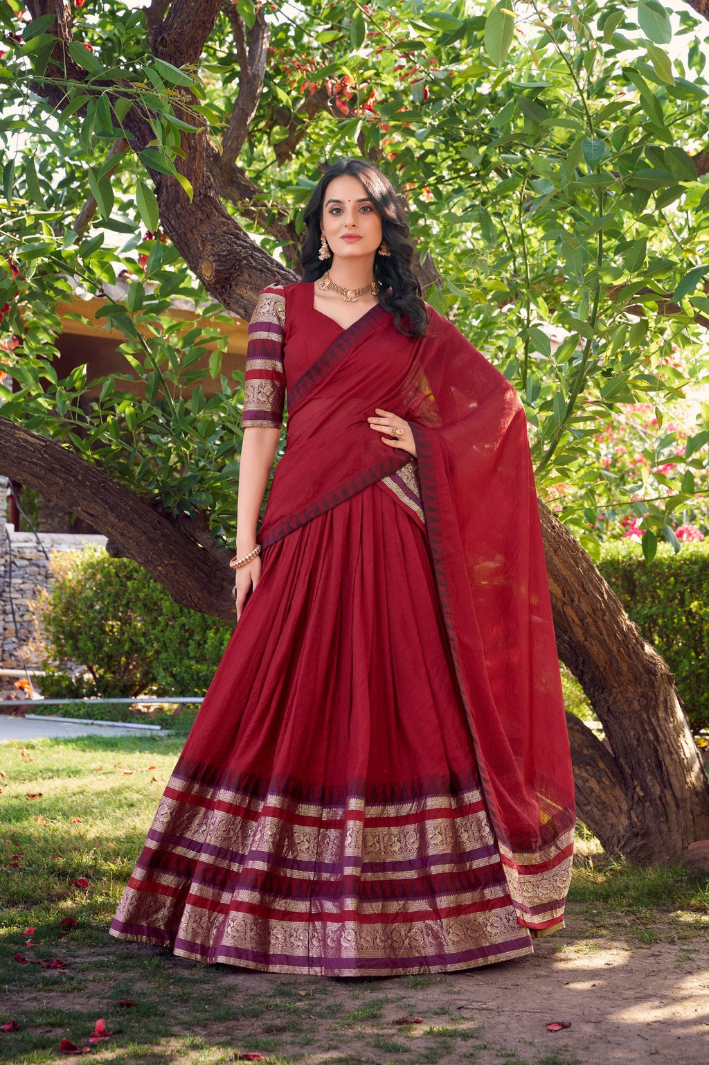 Exquisite Pure Chanderi Zari Weaving Worked Lehenga Choli - ETHNICDEAL