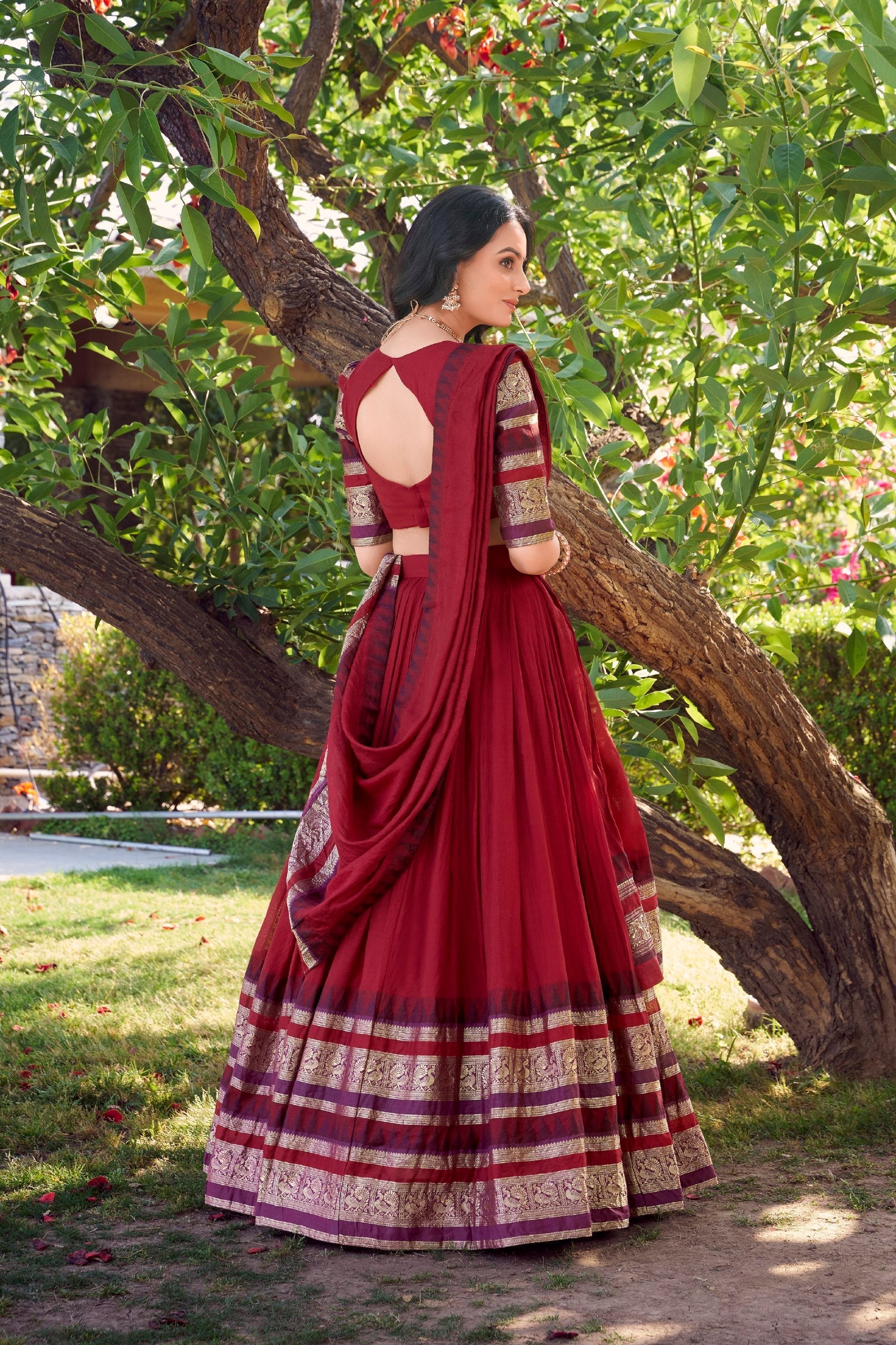 Exquisite Pure Chanderi Zari Weaving Worked Lehenga Choli - ETHNICDEAL