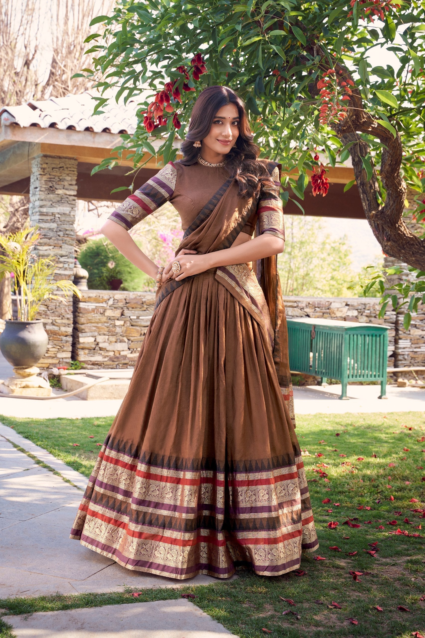 Exquisite Pure Chanderi Zari Weaving Worked Lehenga Choli - ETHNICDEAL