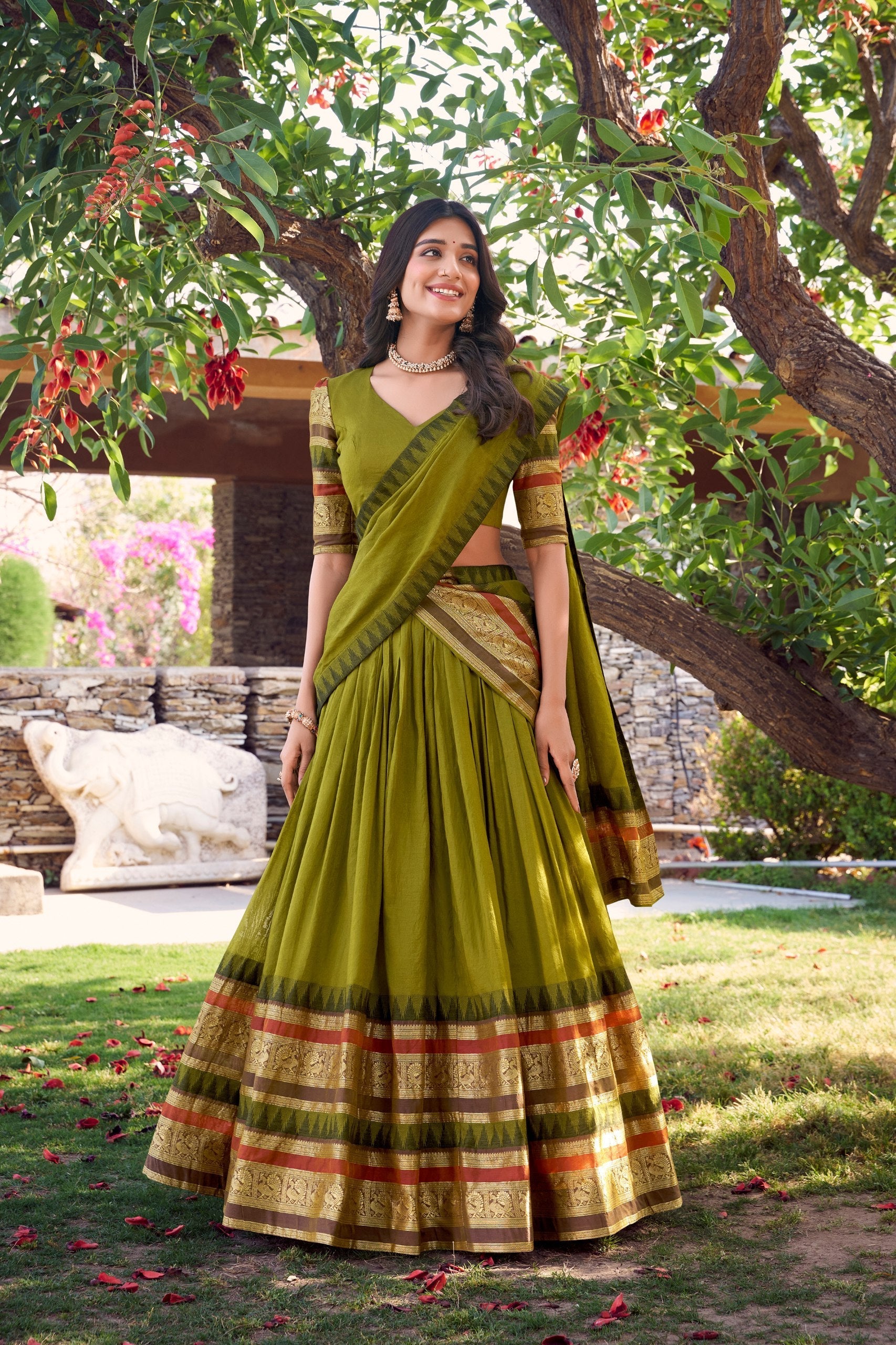 Exquisite Pure Chanderi Zari Weaving Worked Lehenga Choli - ETHNICDEAL